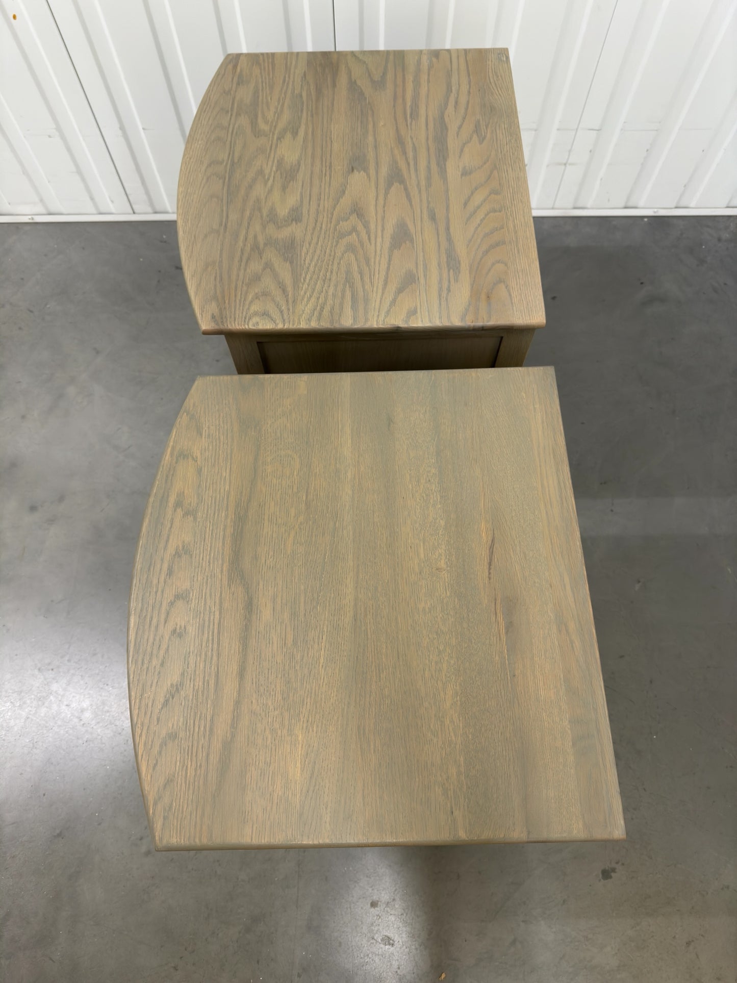 Cotswold Company Solid Smoked Oak 2 Drawer Bow Fronted Bedside Tables With Pull-out Tray RRP £598