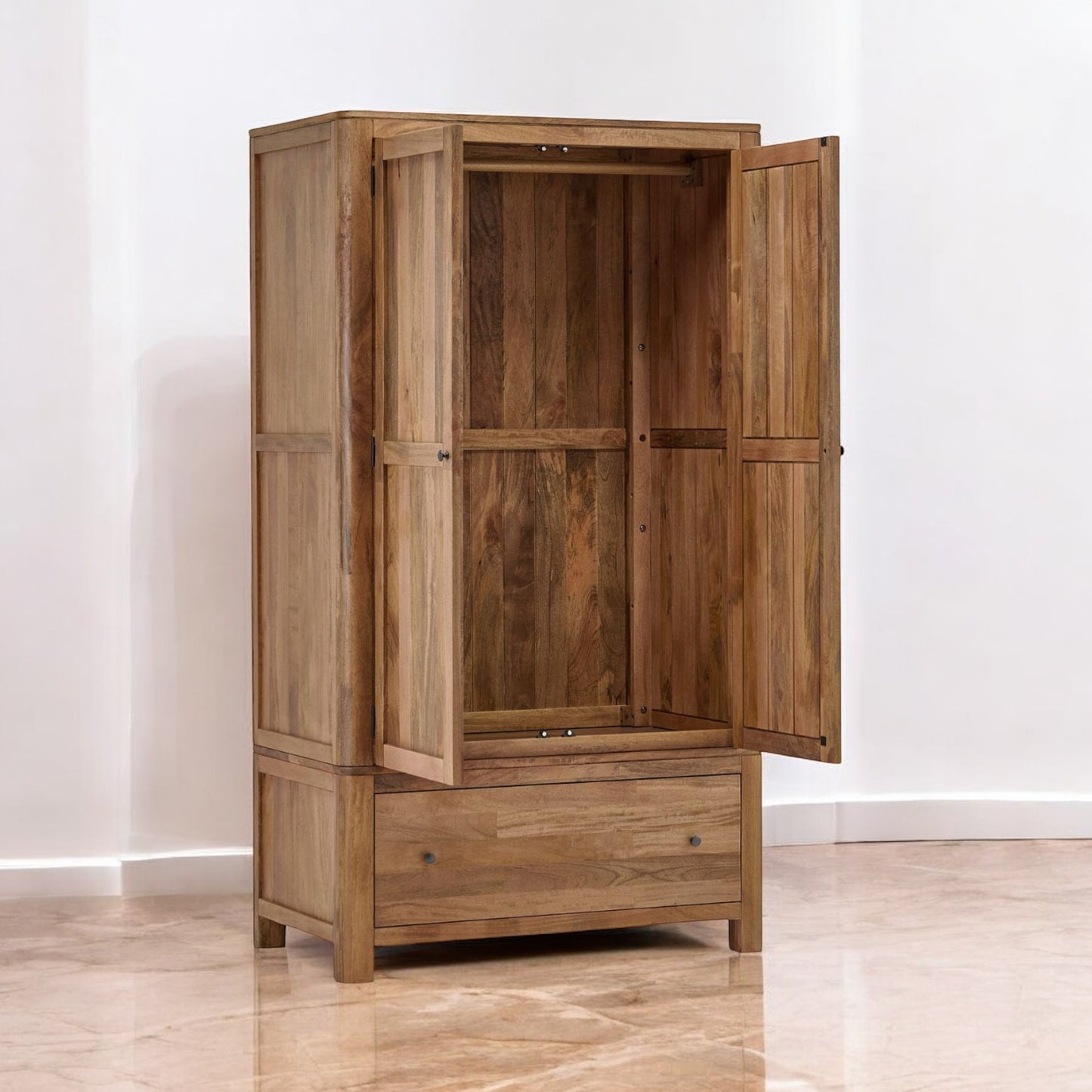 Natural Solid Mango Wood Double Wardrobe Noah Range From Oak Furnitureland RRP £1039
