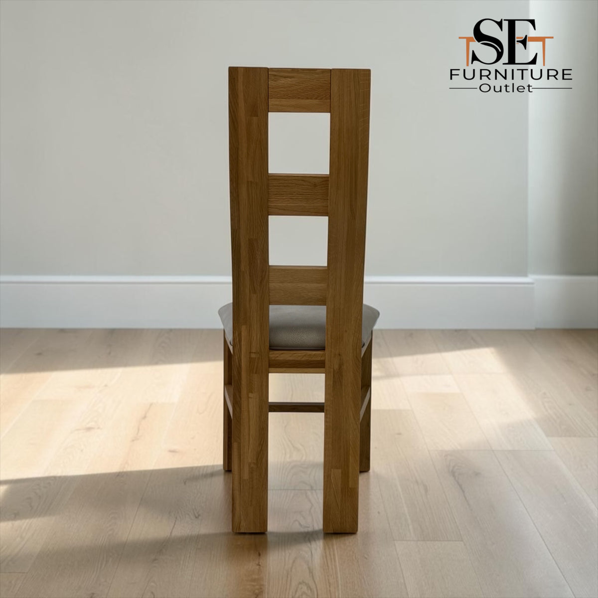 Set of 6 Natural Solid Oak Dining Chairs with Dappled Beige Fabric Seat Pads, Wave Range by Oak Furnitureland RRP £240 Each