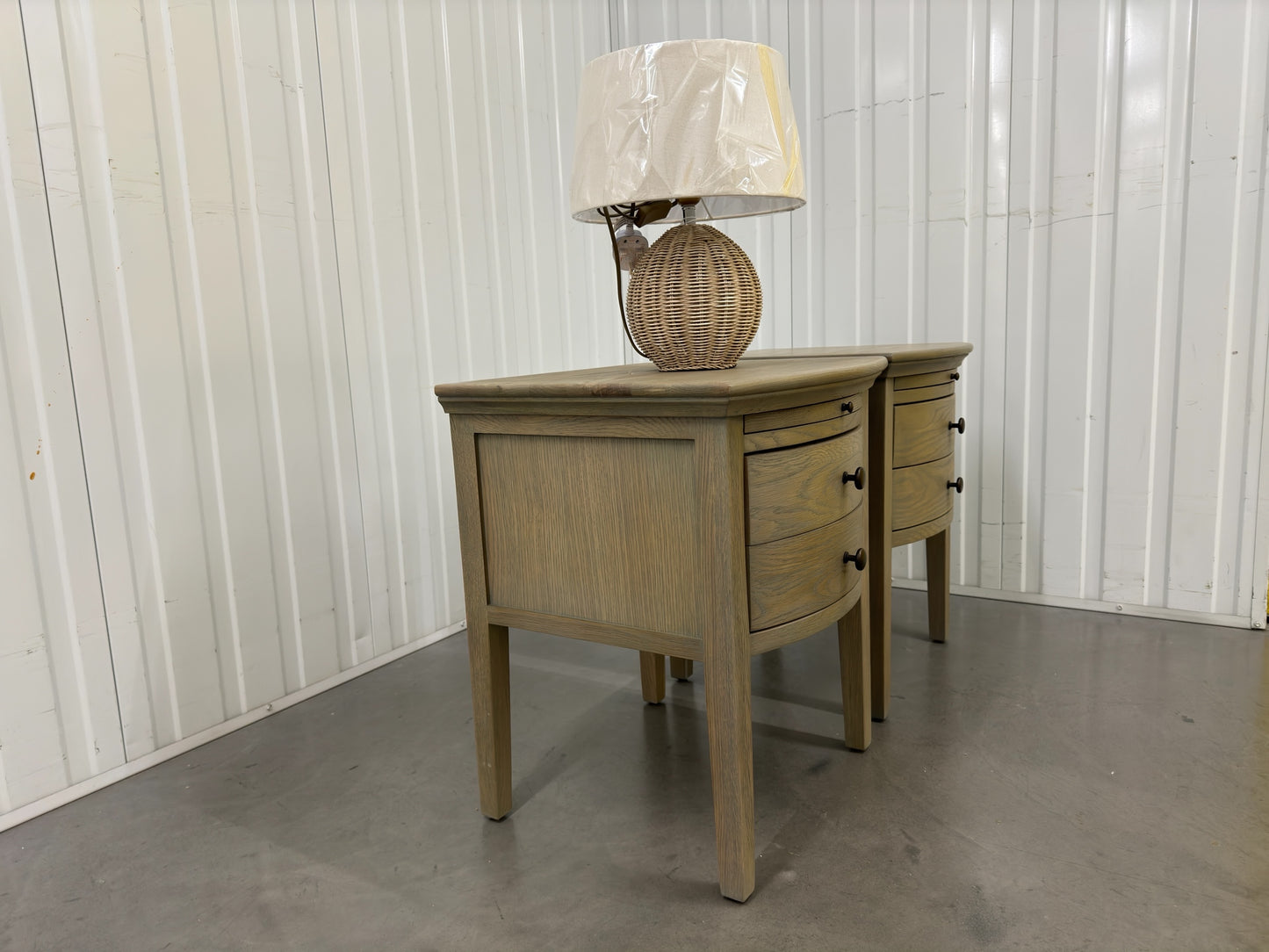 Cotswold Company Solid Smoked Oak 2 Drawer Bow Fronted Bedside Tables With Pull-out Tray RRP £598