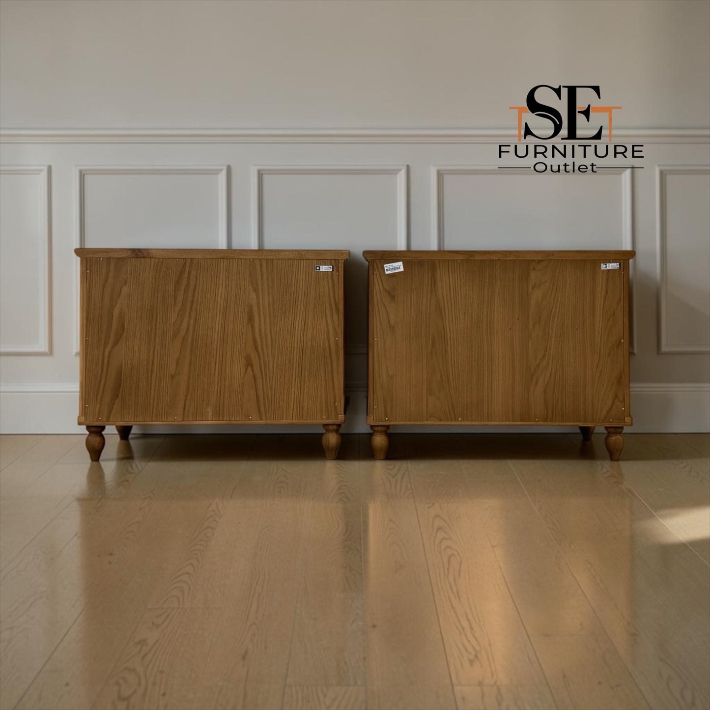 Set of 2 Solid Oak & Quality Oak Veneer Wide Bedside Tables from the Elkstone Mellow Oak Range RRP £700