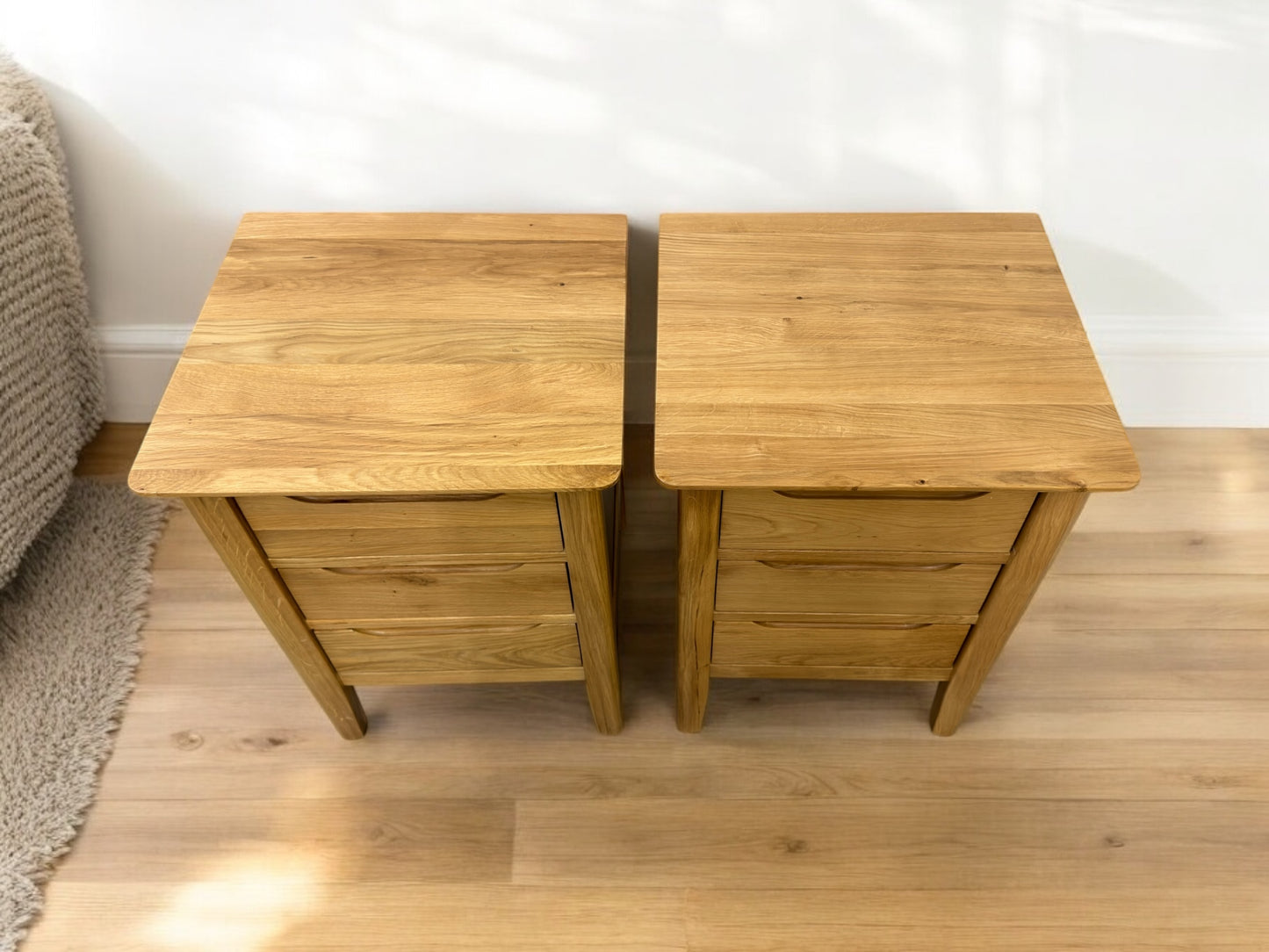 Oak Furnitureland Solid Oak 3 Drawer Bedside Tables Copenhagen Range RRP £538