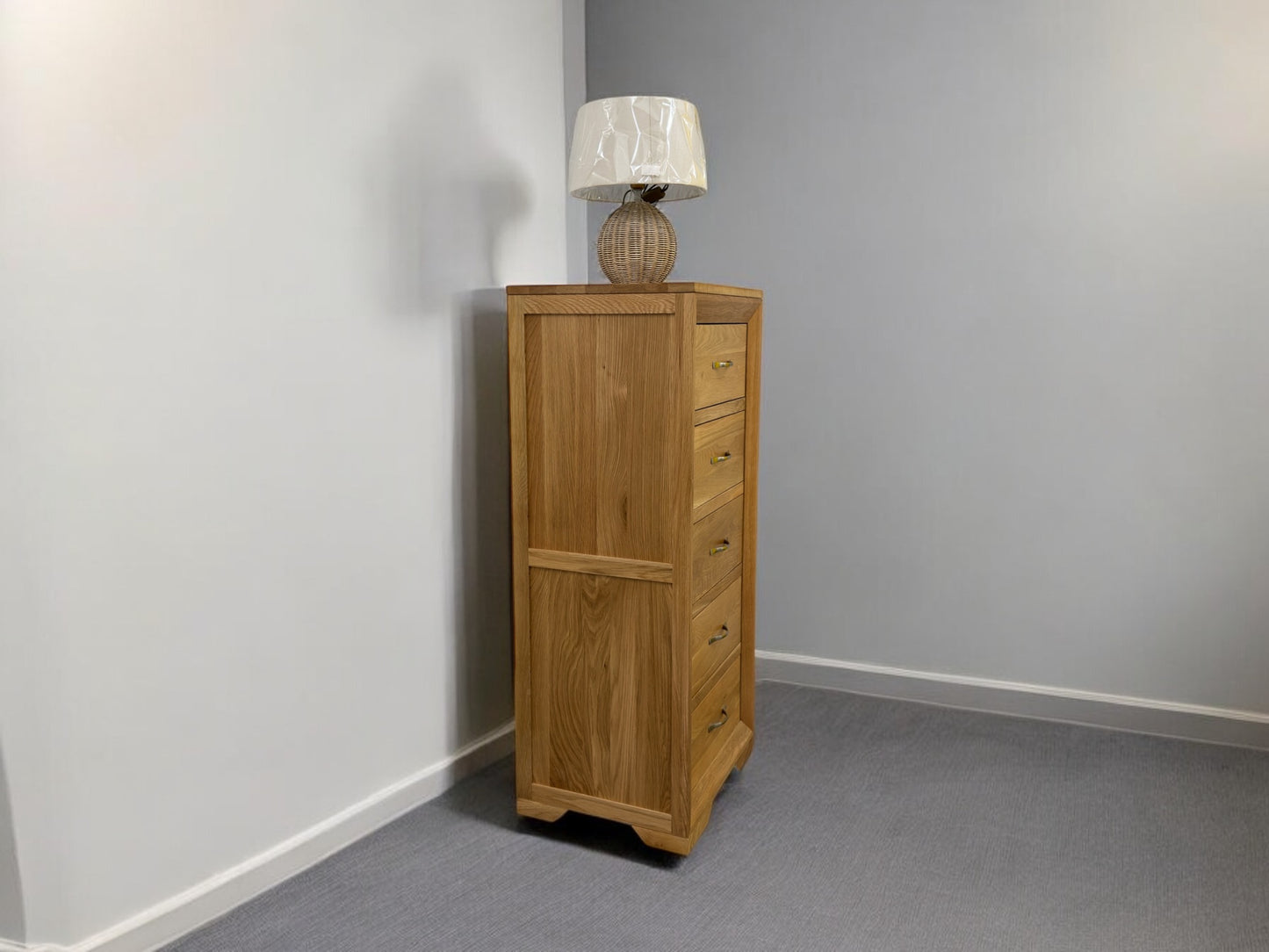 Oak Furnitureland Natural Solid Oak Tallboy Bevel Range RRP £429