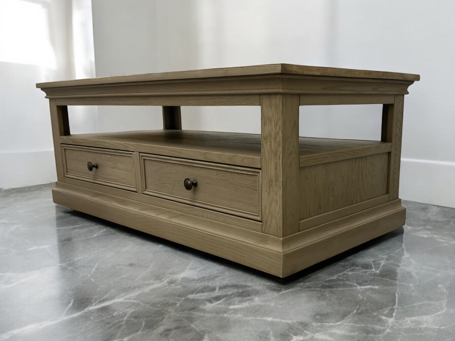 OAK FURNITURELAND WEATHERED OAK 2 DRAWER COFFEE TABLE BURLEIGH RANGE RRP £479