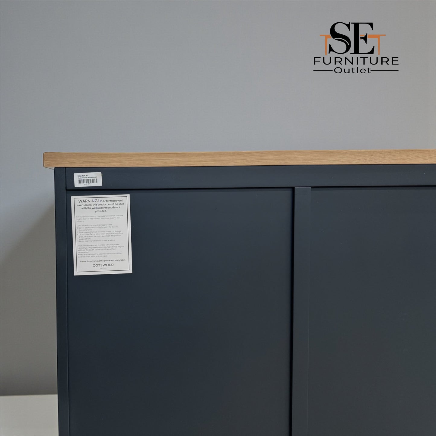 White Wax Finished Quality Oak Top & Solid Wood Frames Sideboard, Chester Charcoal Range RRP £650