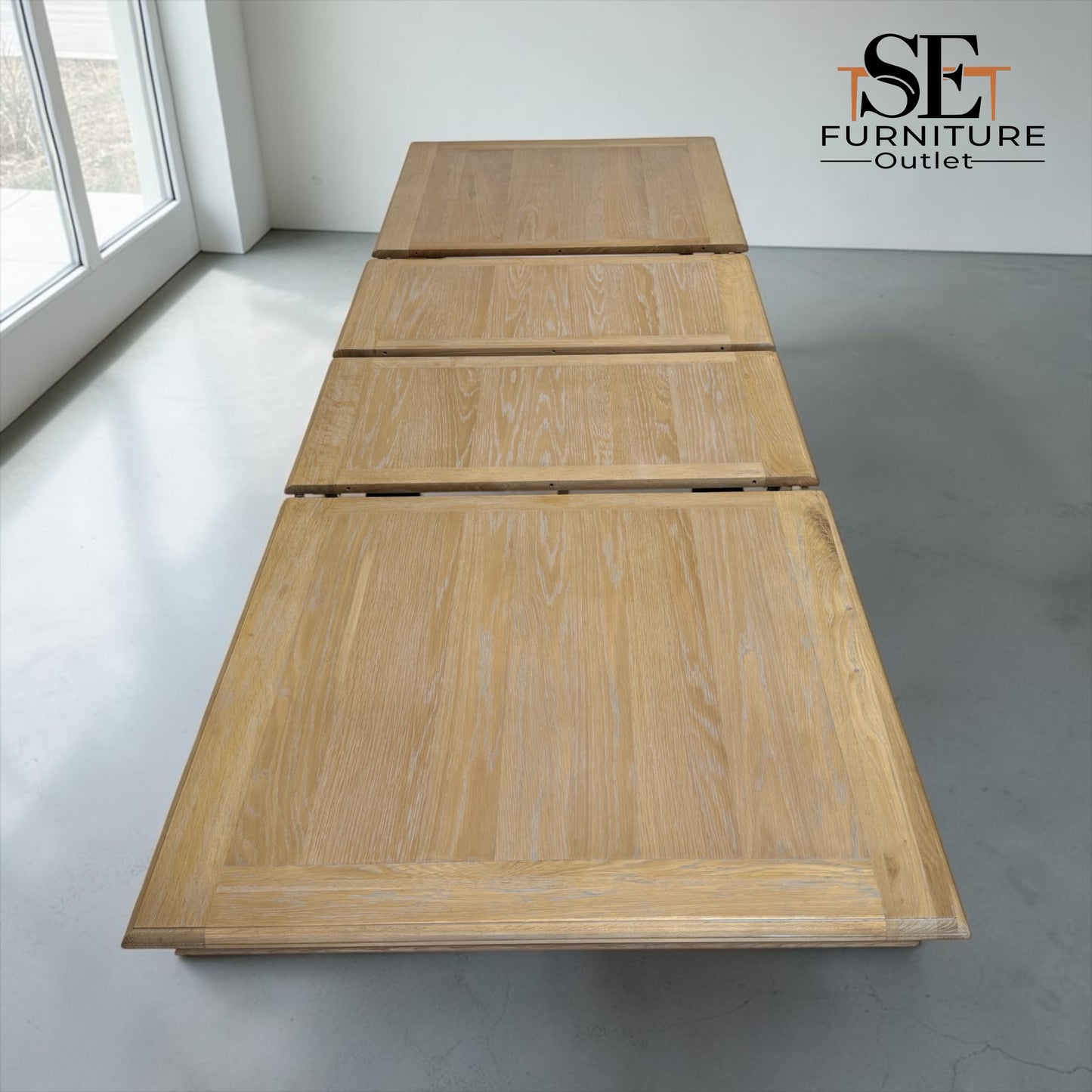 Solid Oak & Quality Oak Veneer 6-10 Seater Extending Dining Table with Limewashed Finish, Camille Range RRP £1500