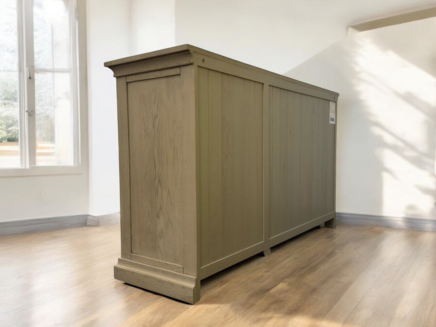 Solid Weathered Oak Large Glazed Display Sideboard Burleigh Range