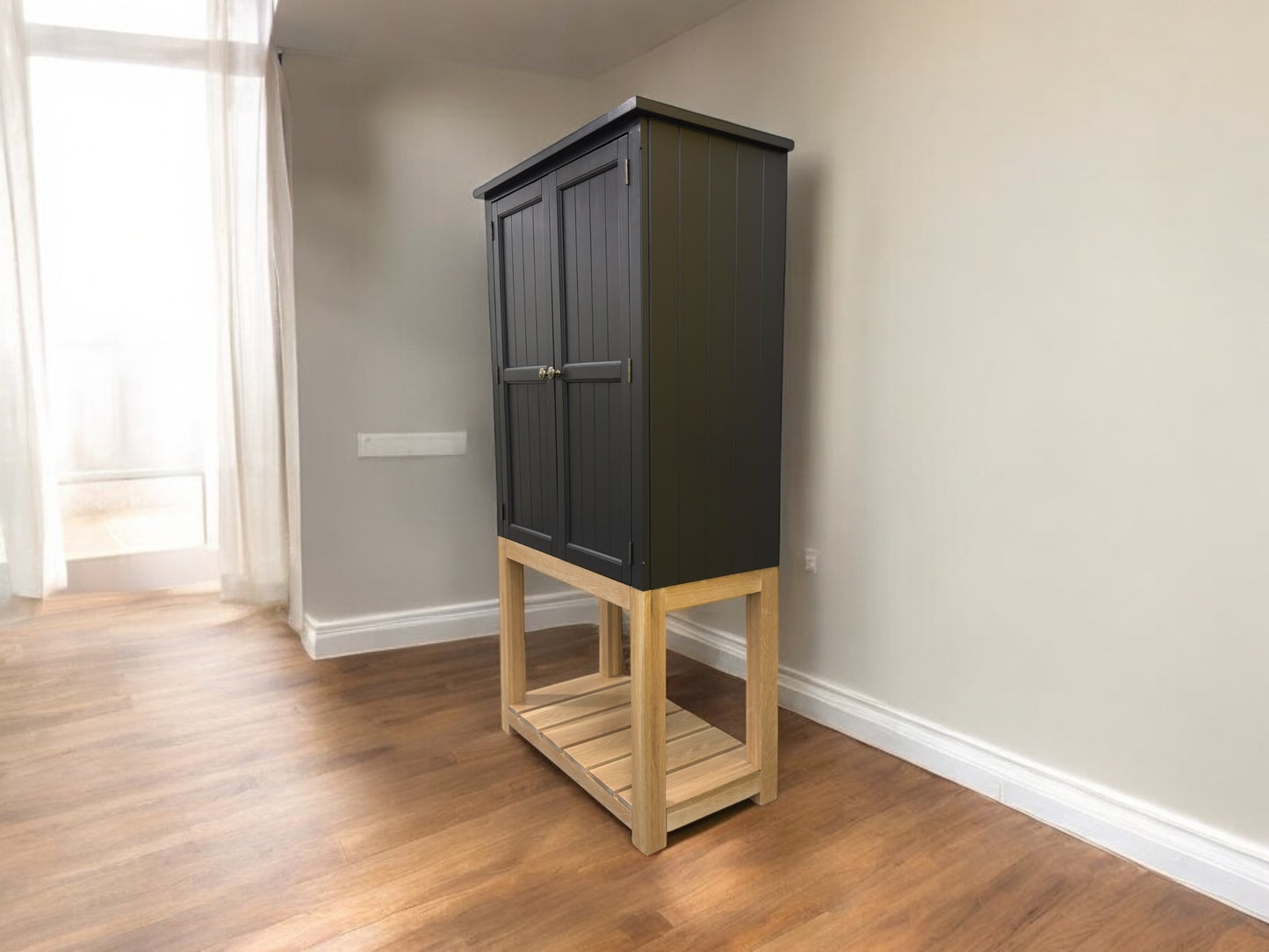 Solid Wood Modern Cuboard in Farmhouse Style, Dusky Black RRP £995