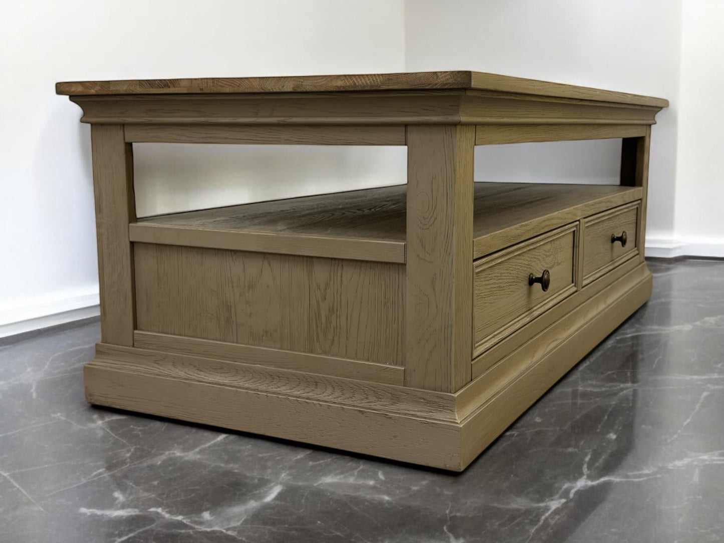 OAK FURNITURELAND WEATHERED OAK 2 DRAWER COFFEE TABLE BURLEIGH RANGE RRP £479