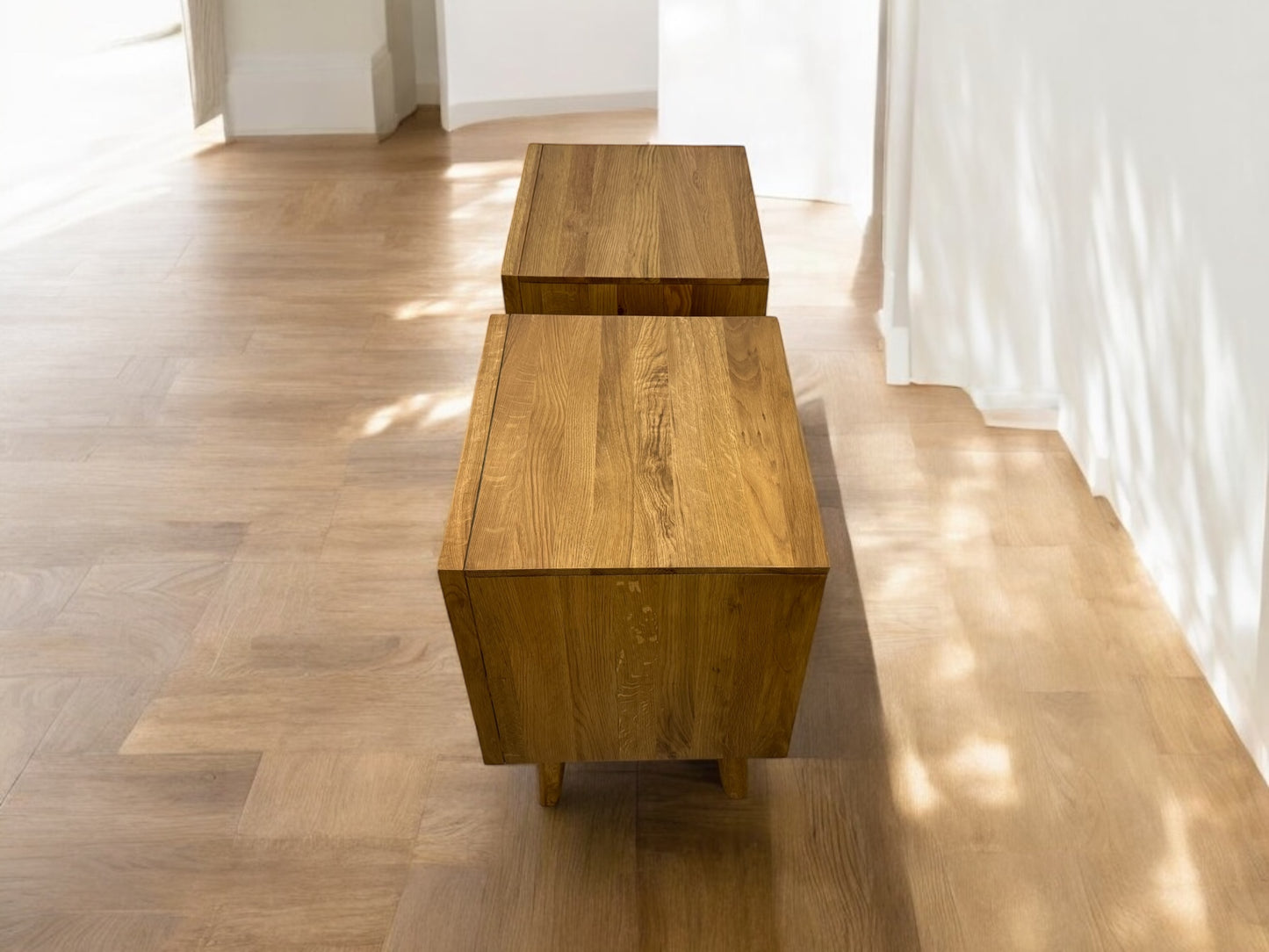 Oak Furnitureland Brushed & Glazed Solid Oak 2 Drawer Bedside Table Parquet RRP £458