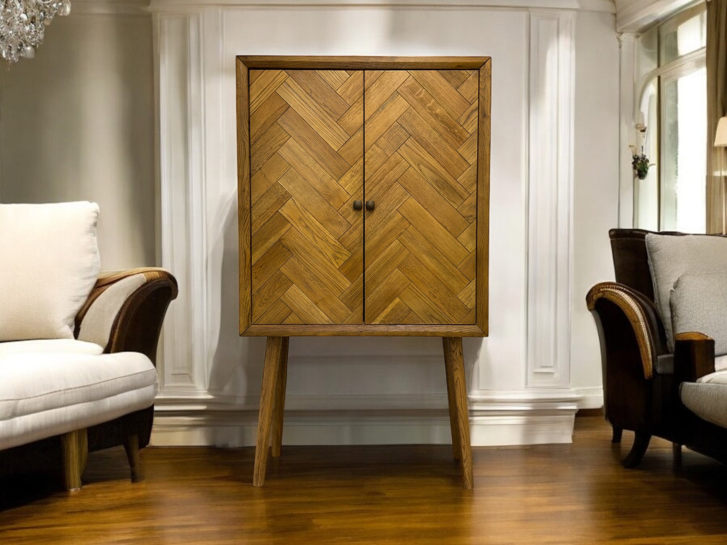 Oak Furnitureland Brushed & Glazed Oak Drinks Cabinet Parquet Range RRP £649