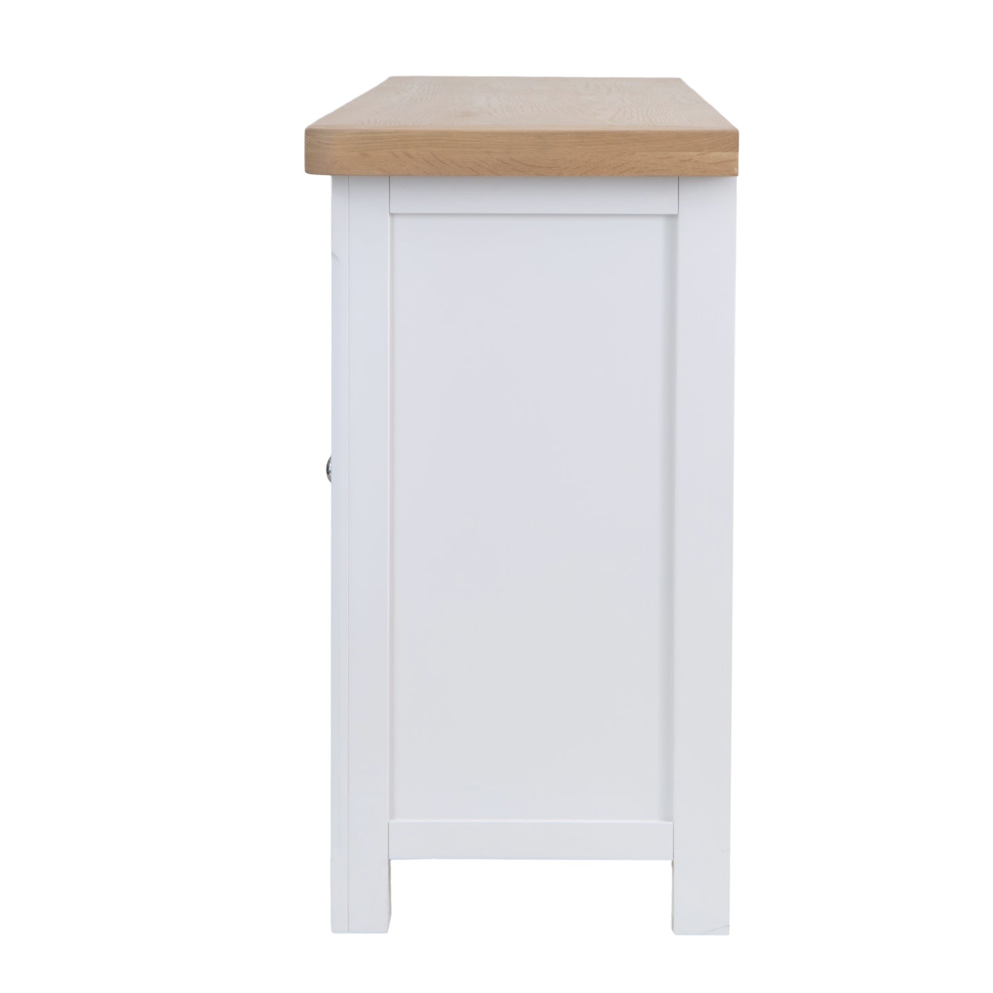 White Washed Oak Top & White Painted 4-Door Sideboard with Glass Doors and Glass Shelves