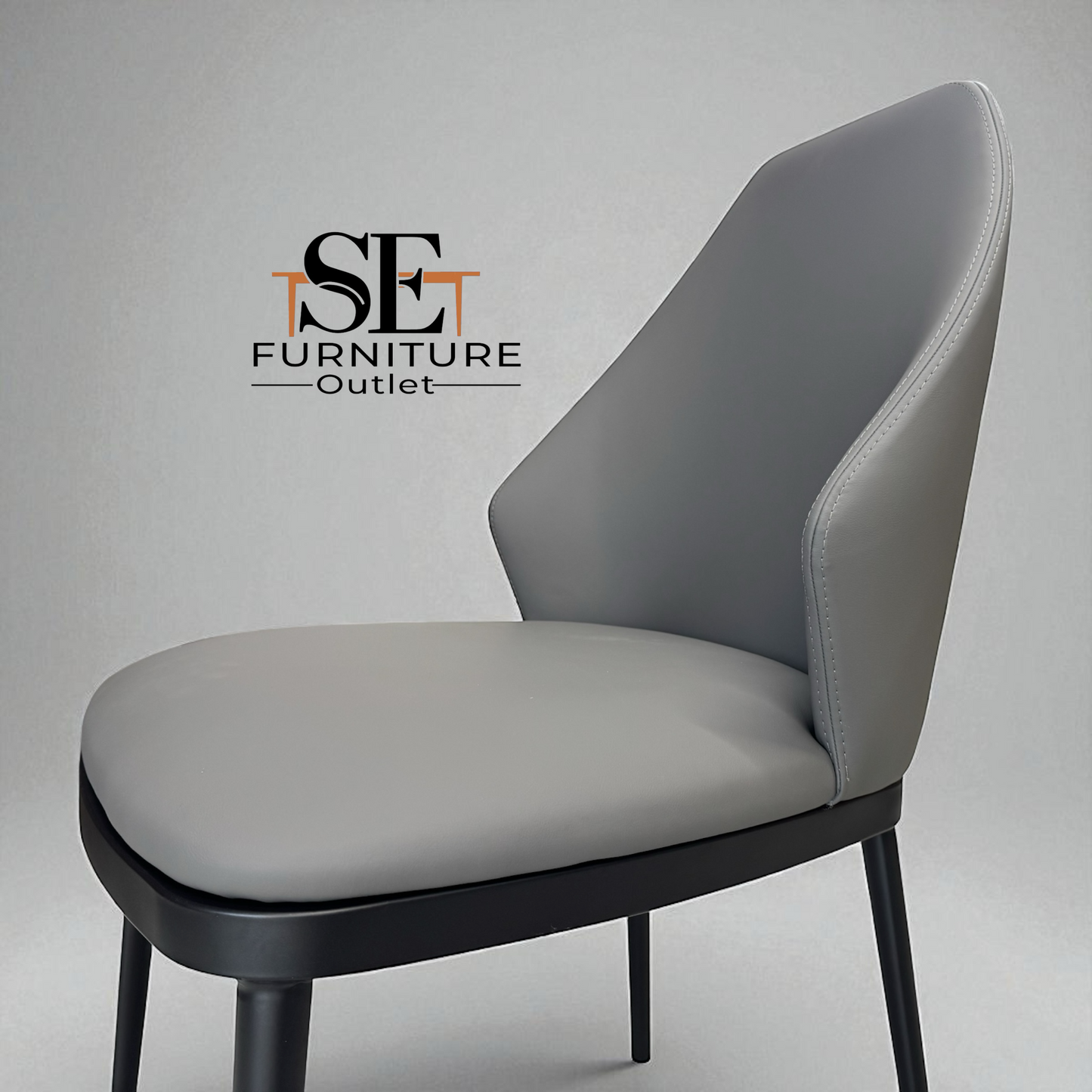 Set of 8 Ergonomic Dining Chairs with Grey Faux Leather and Black Metal Legs, RRP £1192