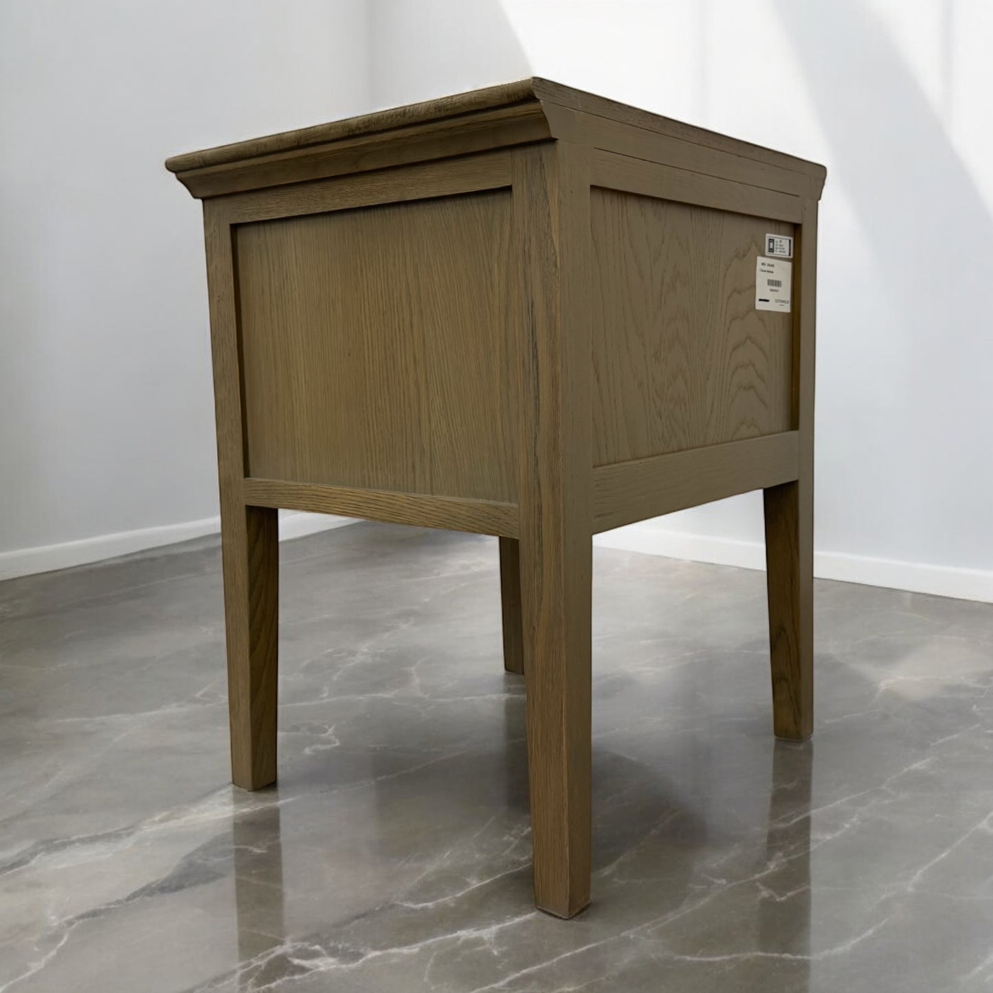 Cotswold Company Solid Smoked Oak 2 Drawer Bow Fronted Bedside Table With Pull-out Tray RRP £299