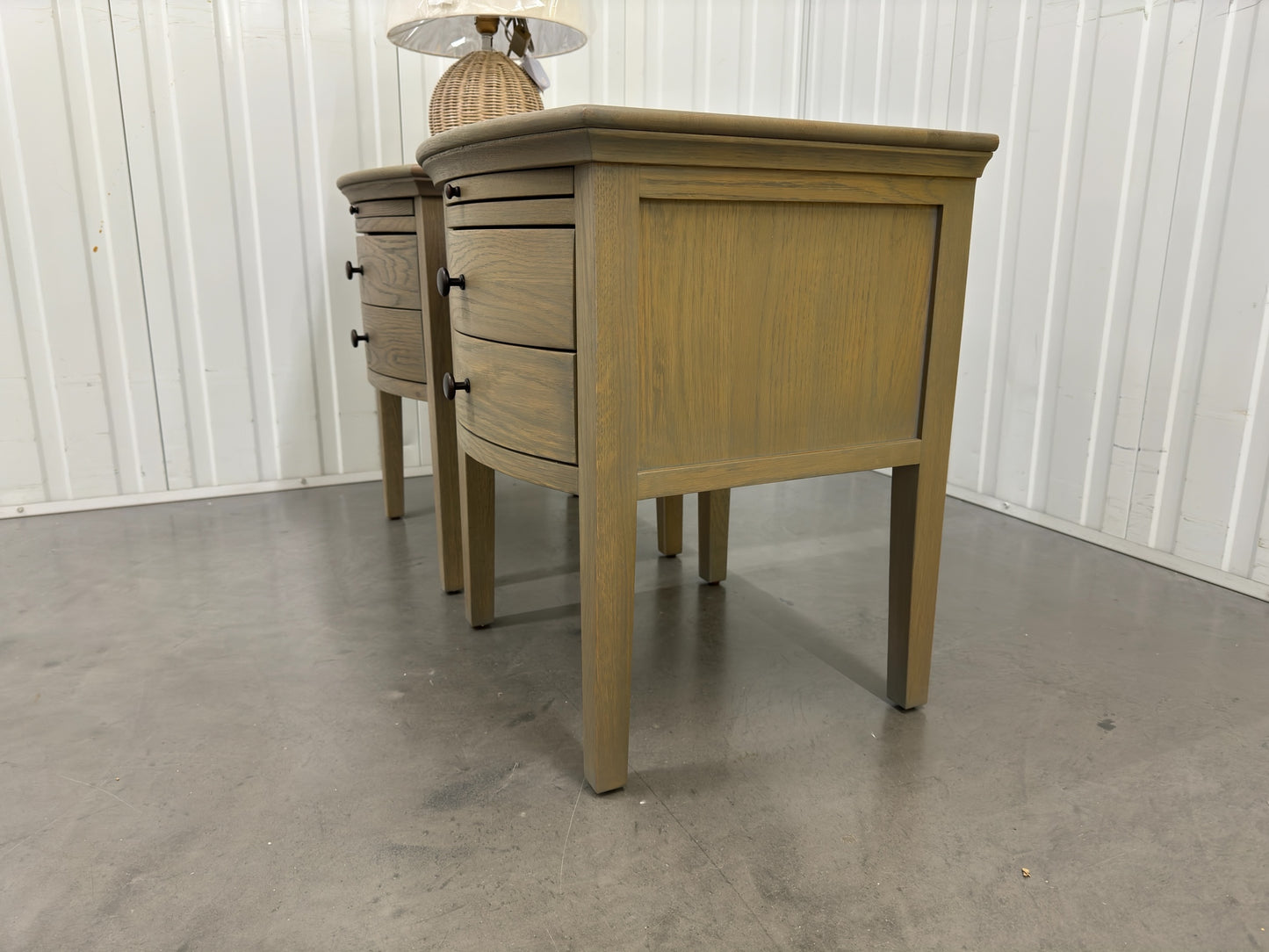 Cotswold Company Solid Smoked Oak 2 Drawer Bow Fronted Bedside Tables With Pull-out Tray RRP £598