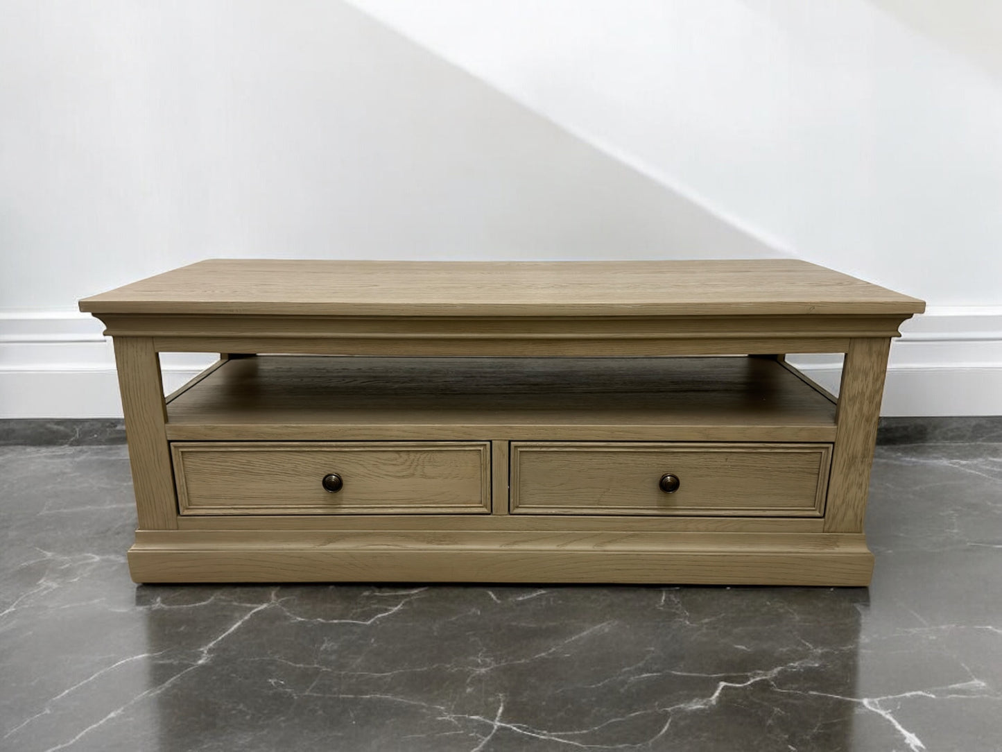 OAK FURNITURELAND WEATHERED OAK 2 DRAWER COFFEE TABLE BURLEIGH RANGE RRP £479