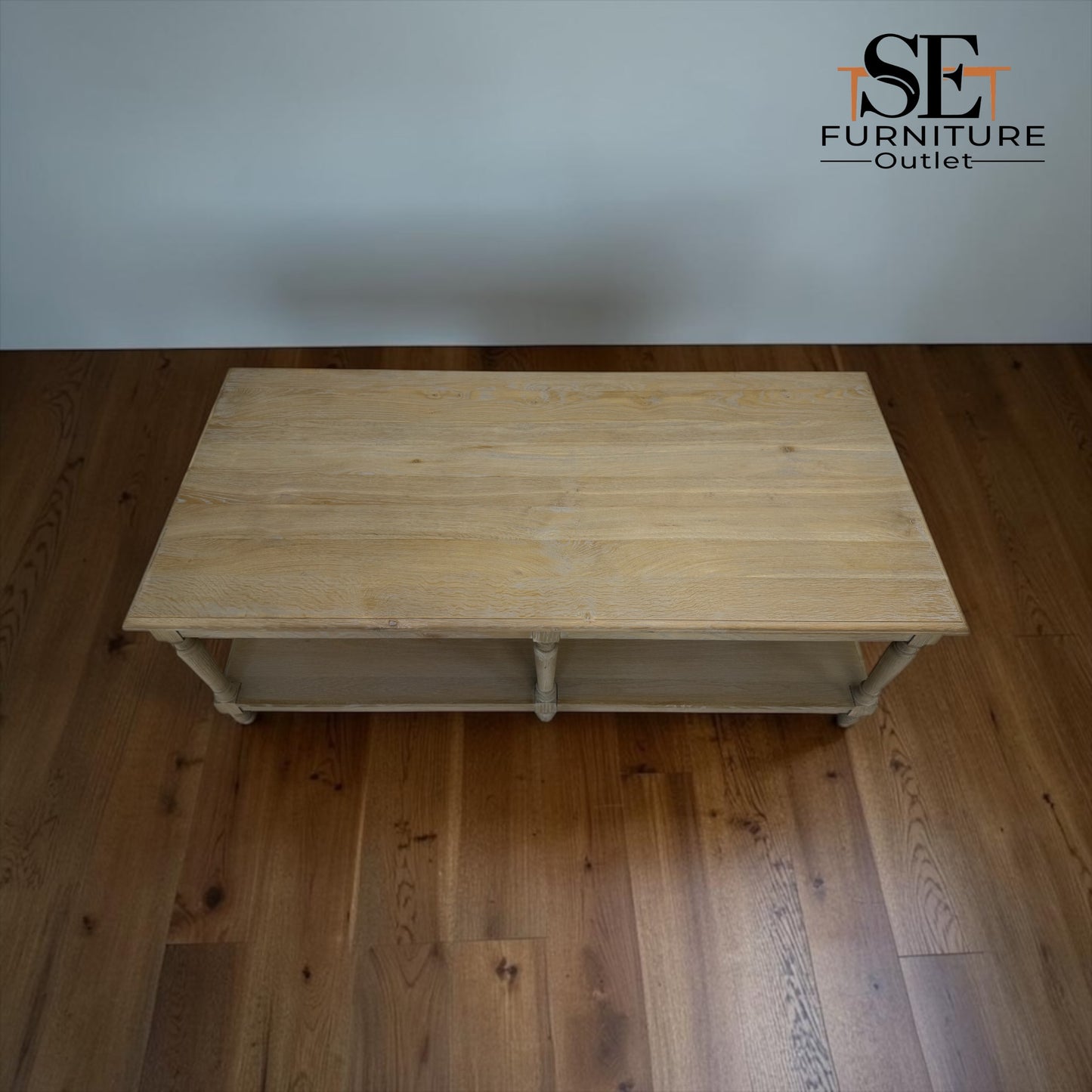 Grey-toned Limewashed Finish Solid Oak & High-Quality Oak Veneer Large Coffee Table, Camille Range, RRP £750