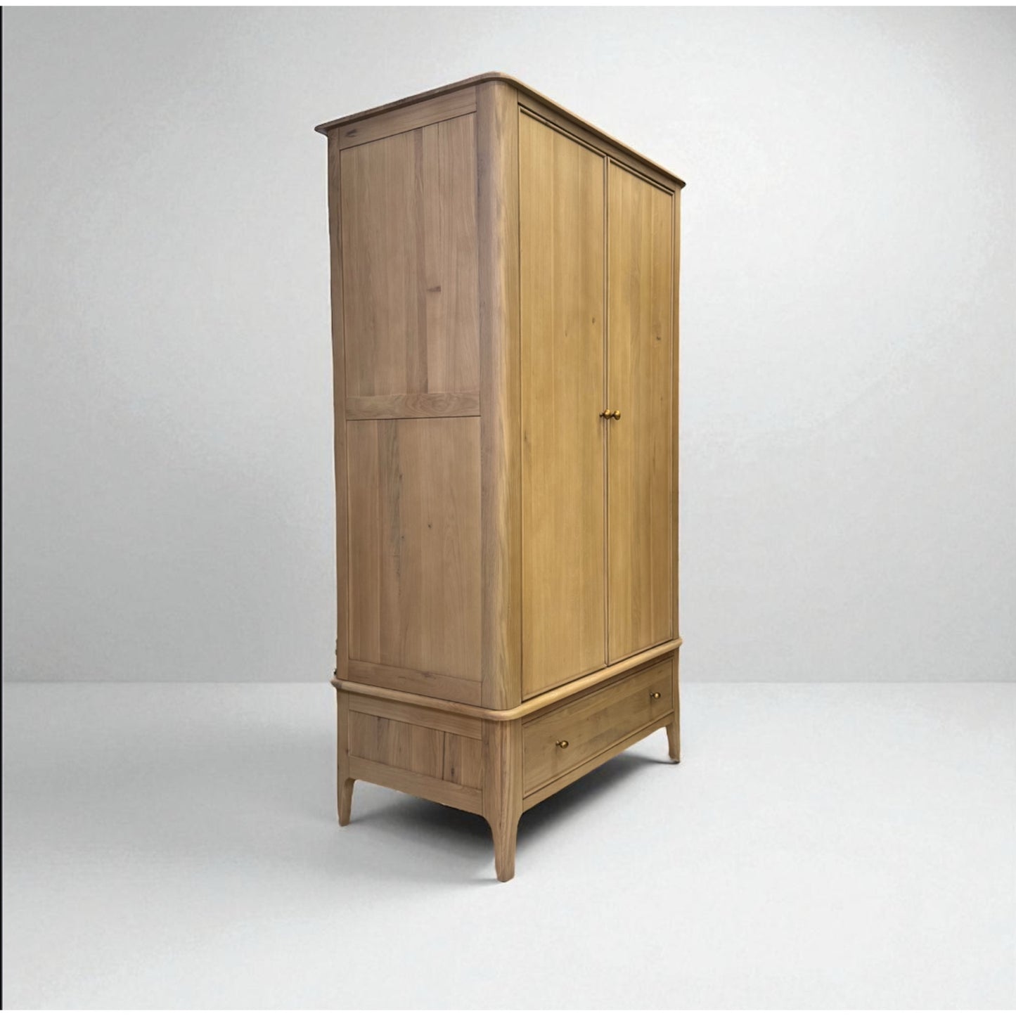 Light Natural Solid Oak Double Wardrobe with Full Sized Mirror, Newton Range From Oak Furnitureland RRP £999