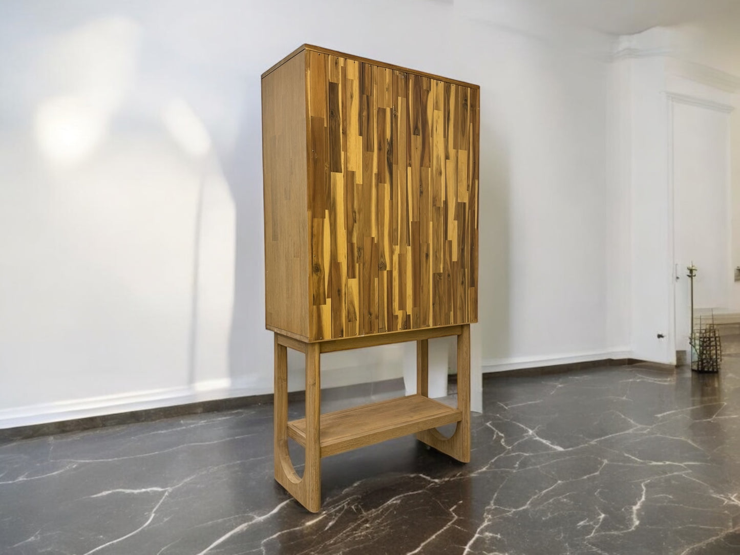 Solid Acacia Wood Display/Drinks Cabinet with Glass Panel Doors From Oak Furnitureland