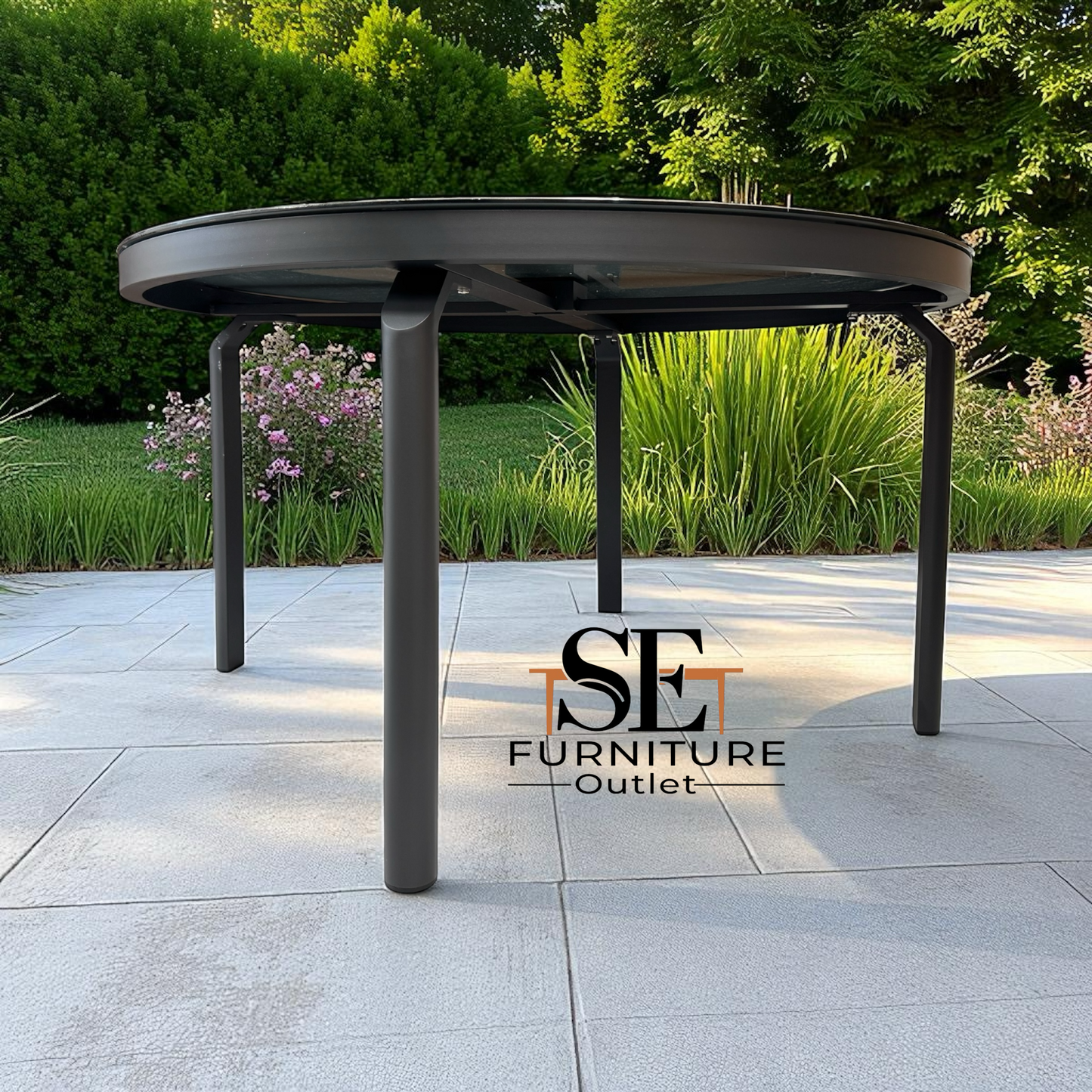 Moda Furnishings Premium Quality Aluminum 6 Seater Large Round Table with Glass Top, RRP £699