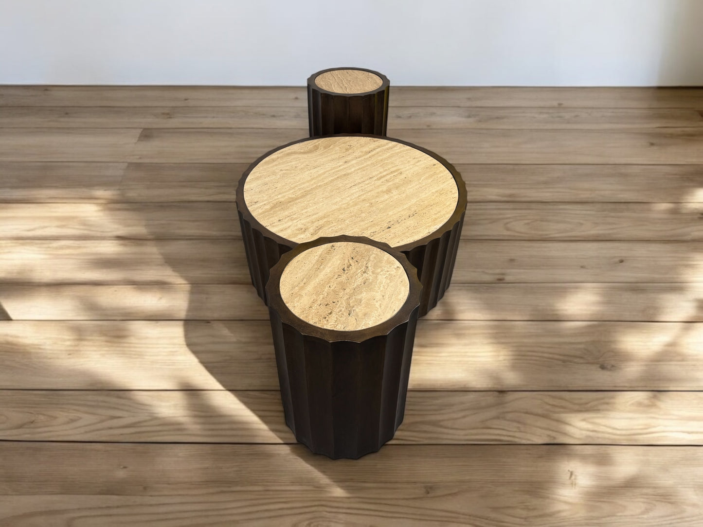 Solid Mango Wood & Natural Travertine Stone Topped Coffee Table & Side Tables