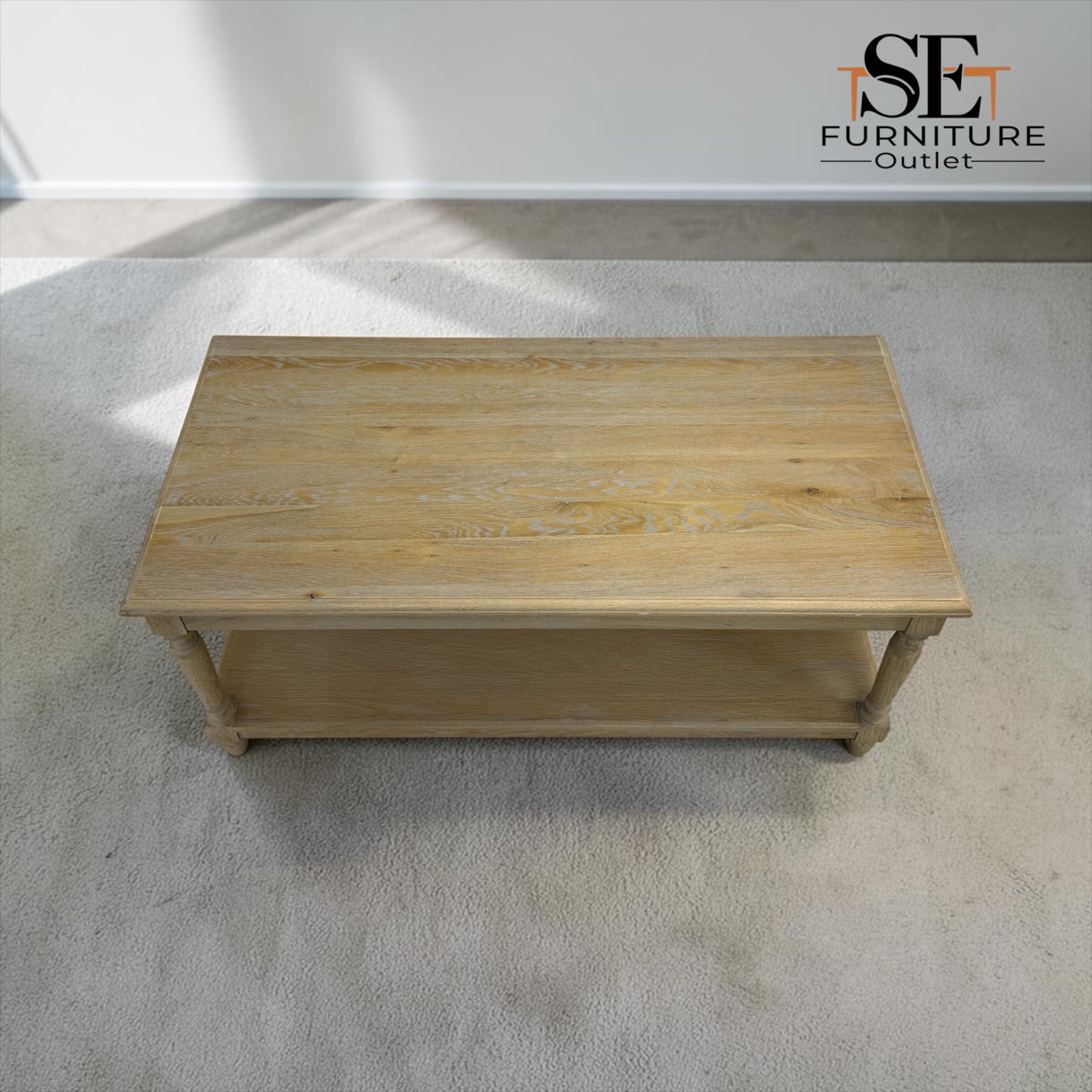 Grey-toned Limewashed Finish Solid Oak & Quality Oak Veneer Coffee Table, Camille Range, RRP £499
