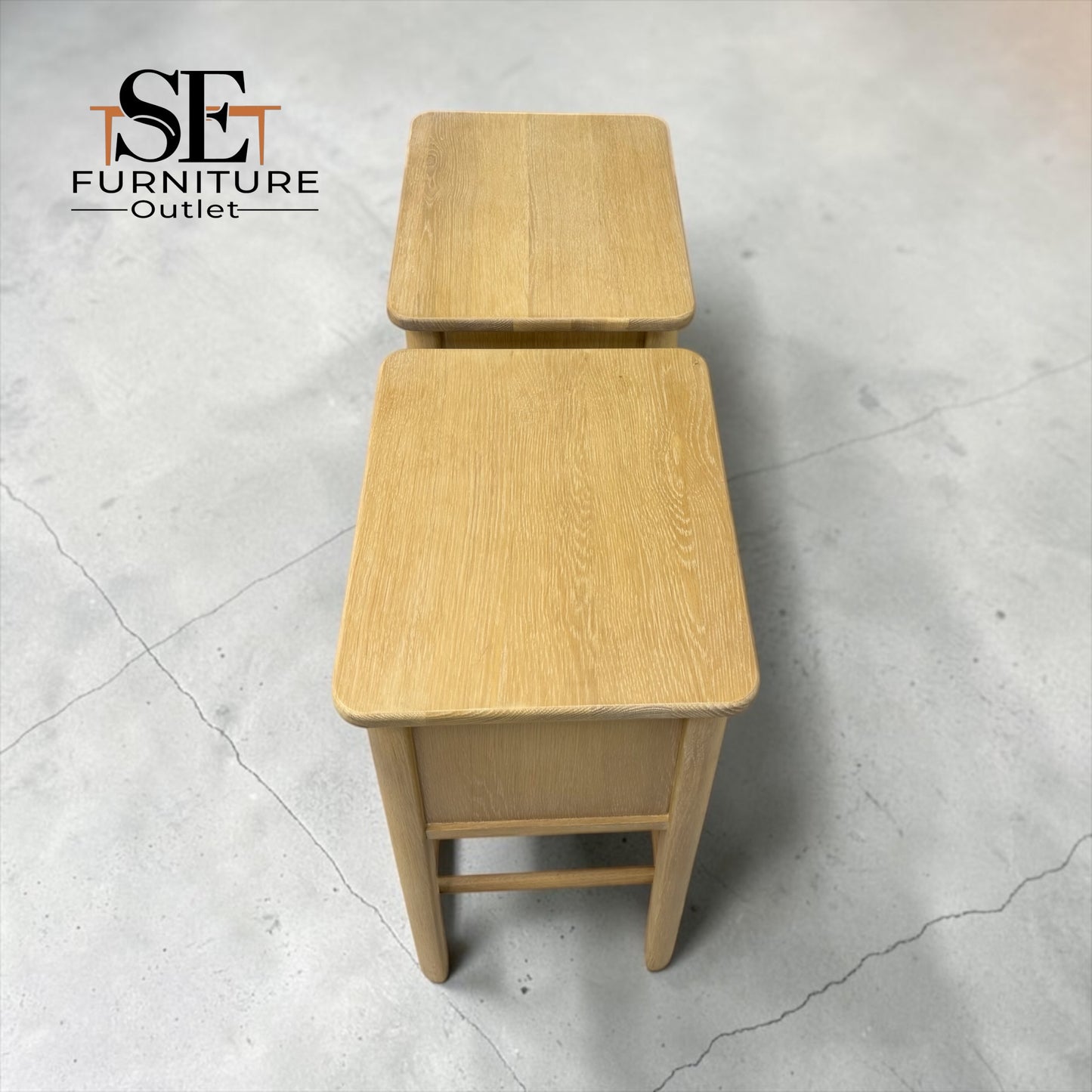 White Wax Finished Solid Oak & Premium Oak Veneer Bedside Tables, Berkeley Nordic Oak Range RRP £500