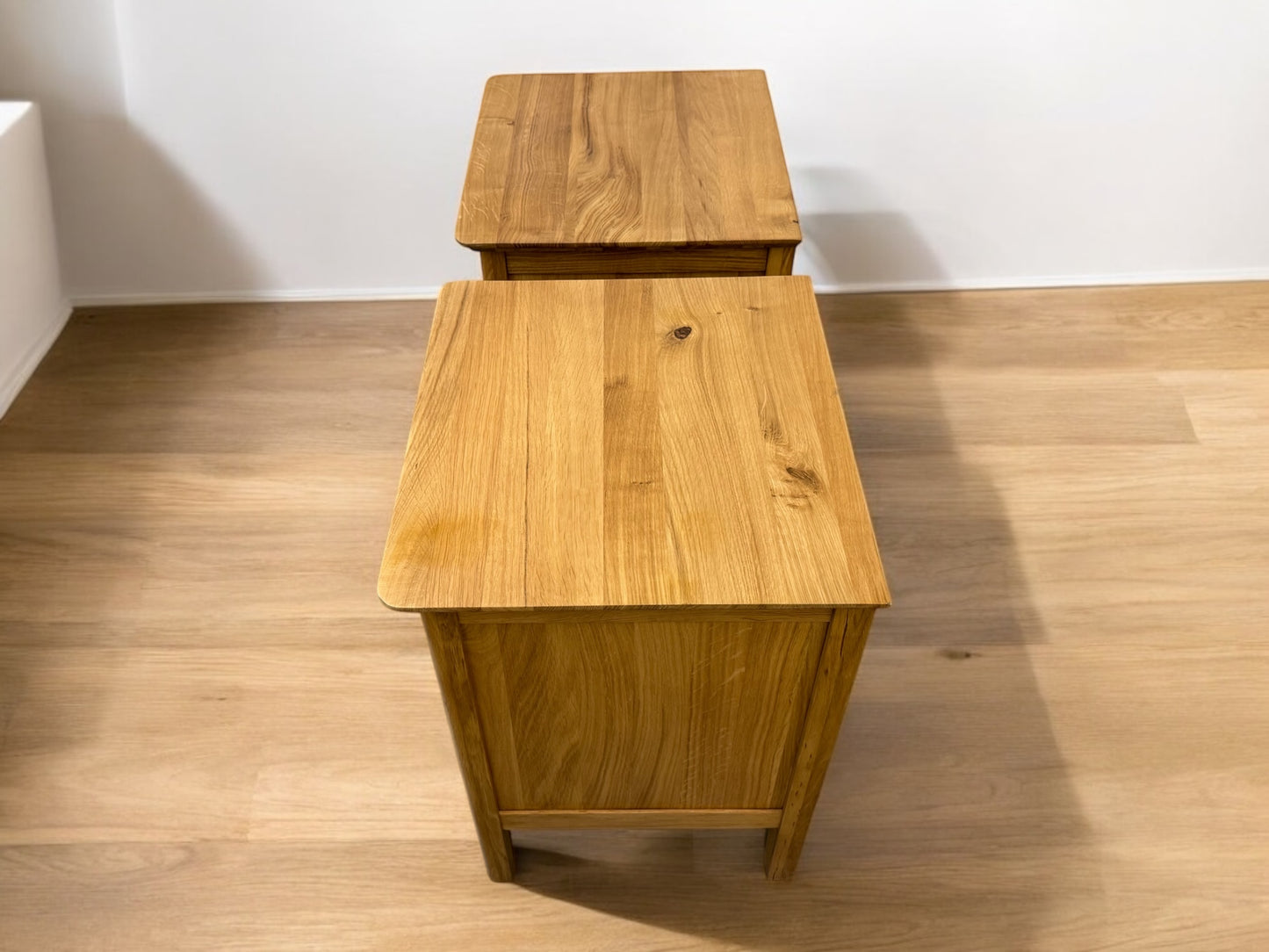 Oak Furnitureland Solid Oak 3 Drawer Bedside Tables Copenhagen Range RRP £538