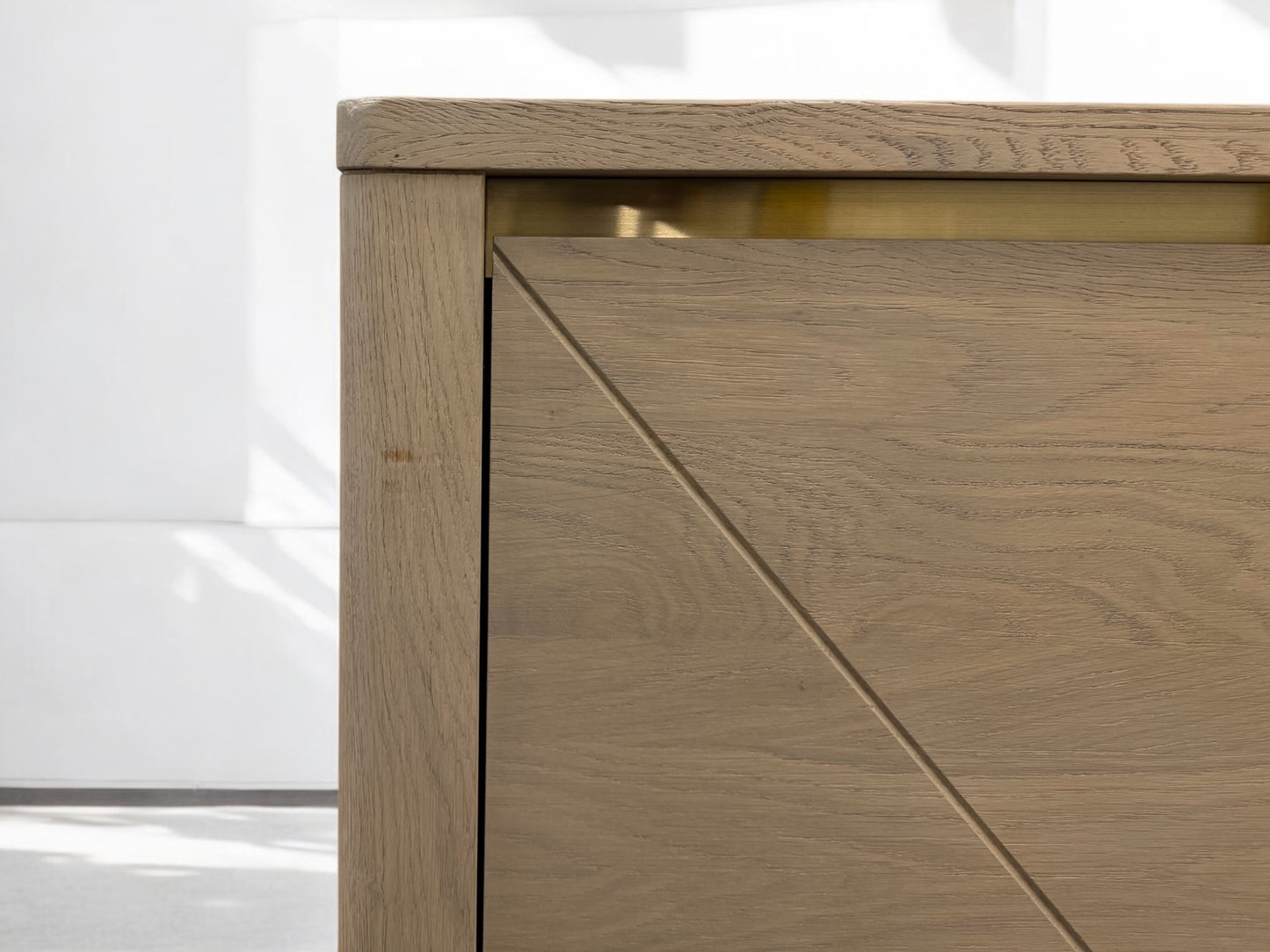 Oak Furnitureland Solid Washed Oak Small Sideboard with Brass Coloured Accent RRP £649