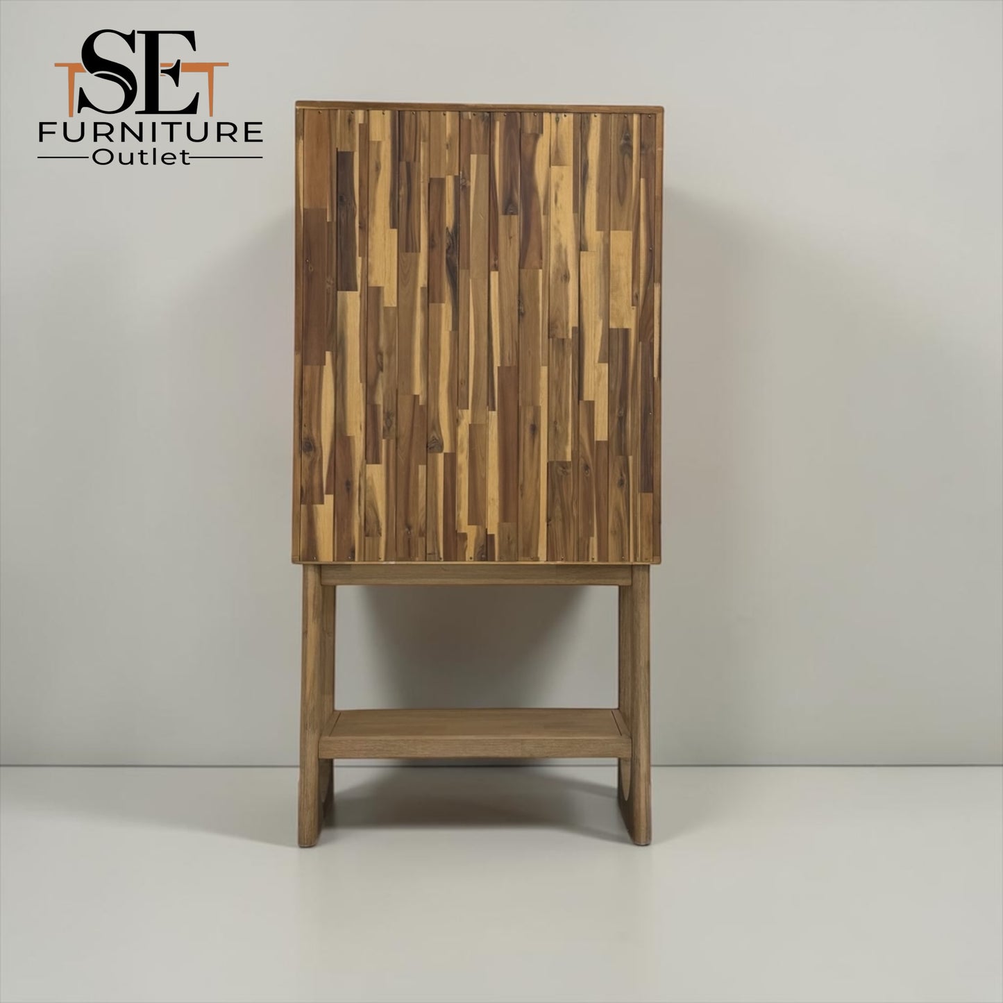 Solid Acacia Wood Display/Drinks Cabinet with Glass Panel Doors From Oak Furnitureland