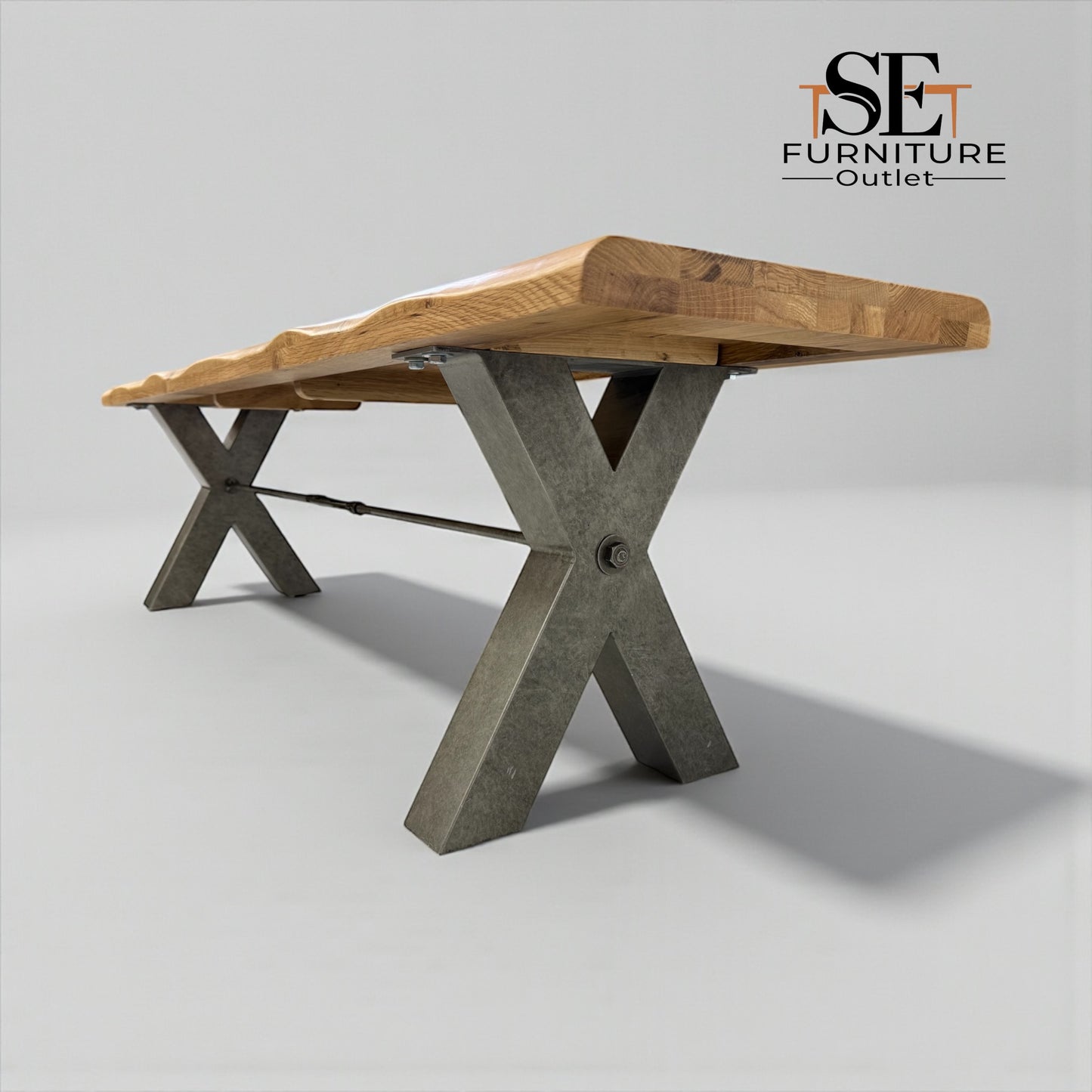 Natural Solid Oak & Metal Dining Bench Brooklyn Range From Oak Furnitureland RRP £550
