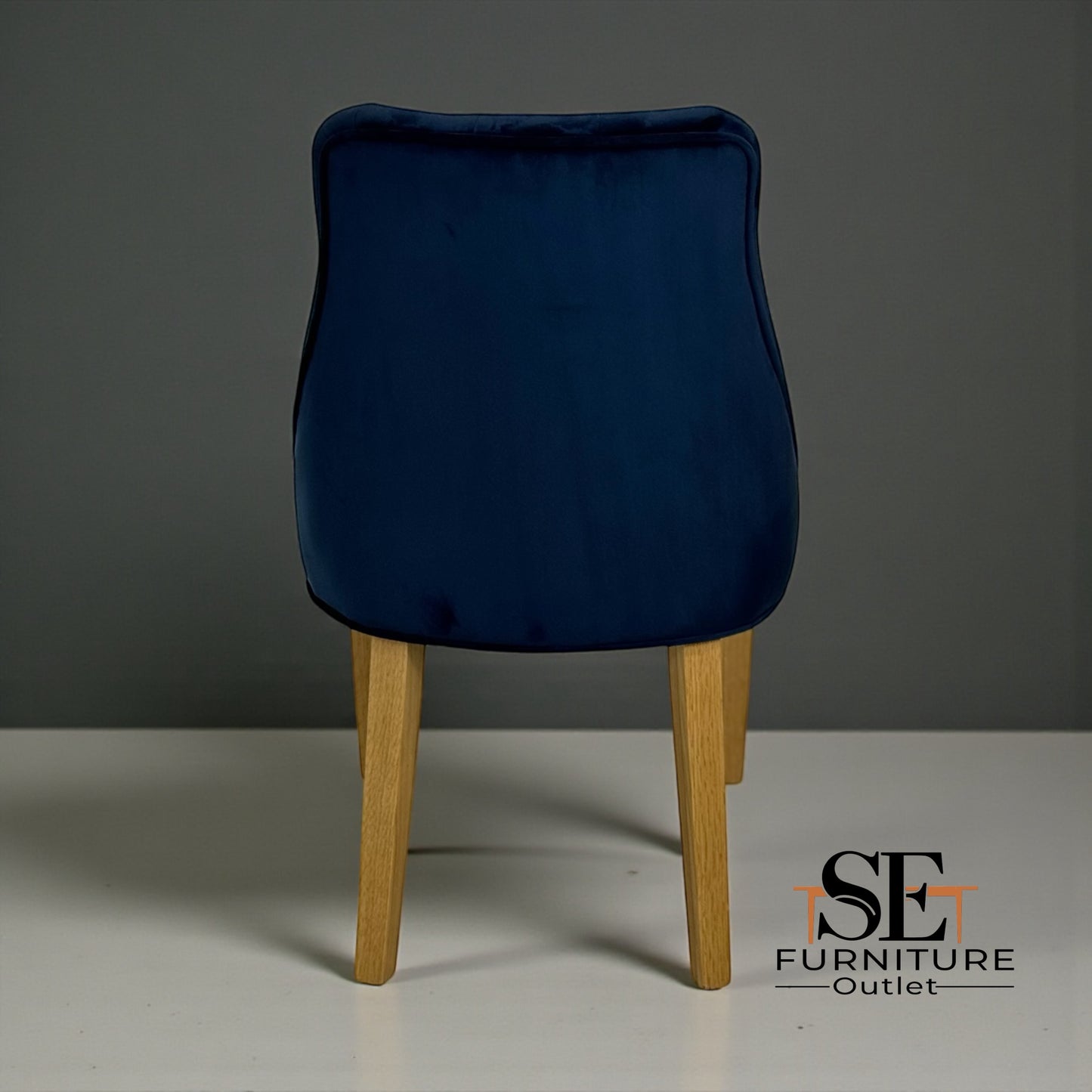 Set of 6 Natural Oak Legs in Midnight Velvet Dining Chairs, from Oak Furnitureland RRP £260 each