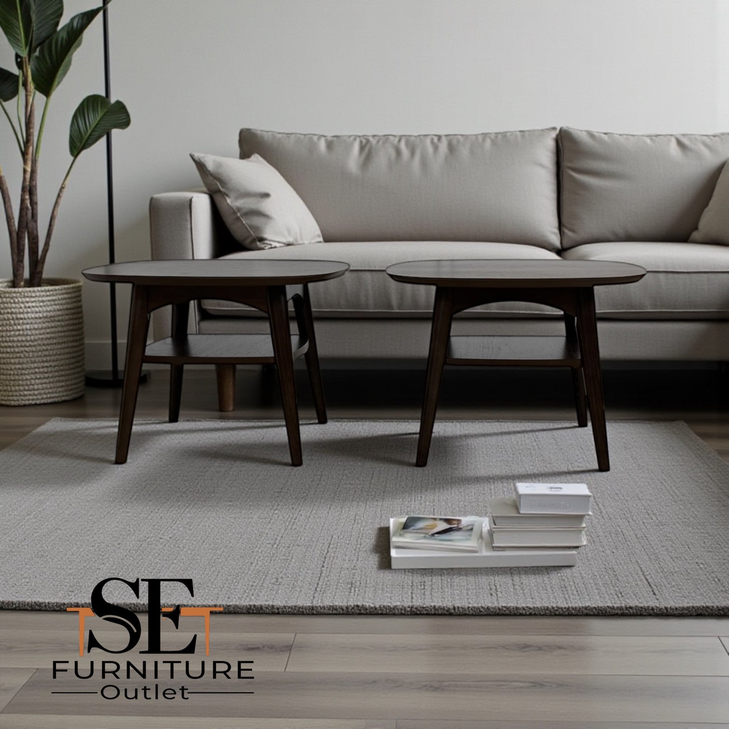 Bentleys Solid Walnut Wood Side Tables With Shelf RRP £429