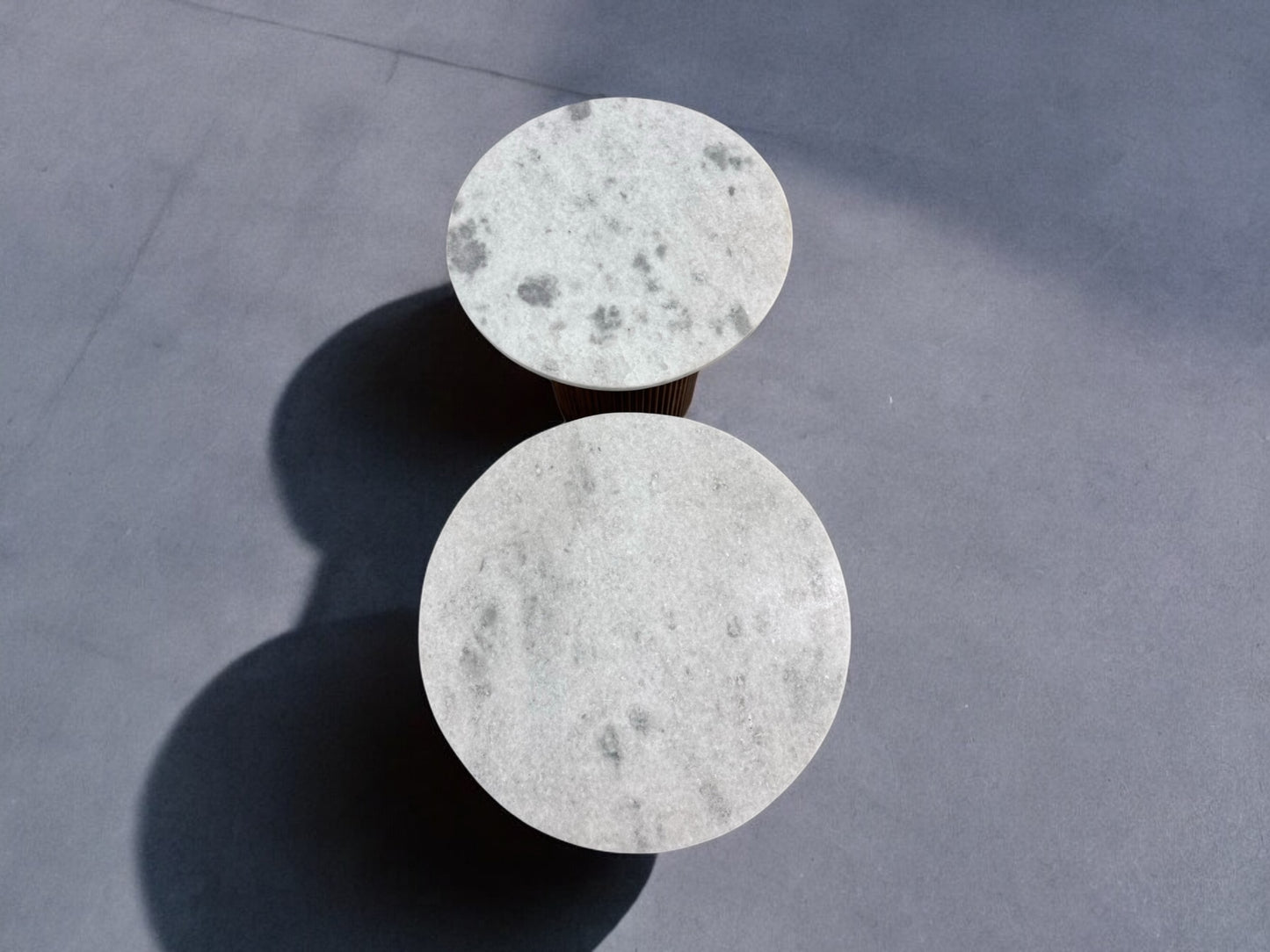 Solid Mango Wood Fluted Base & White Marble Top Side Tables