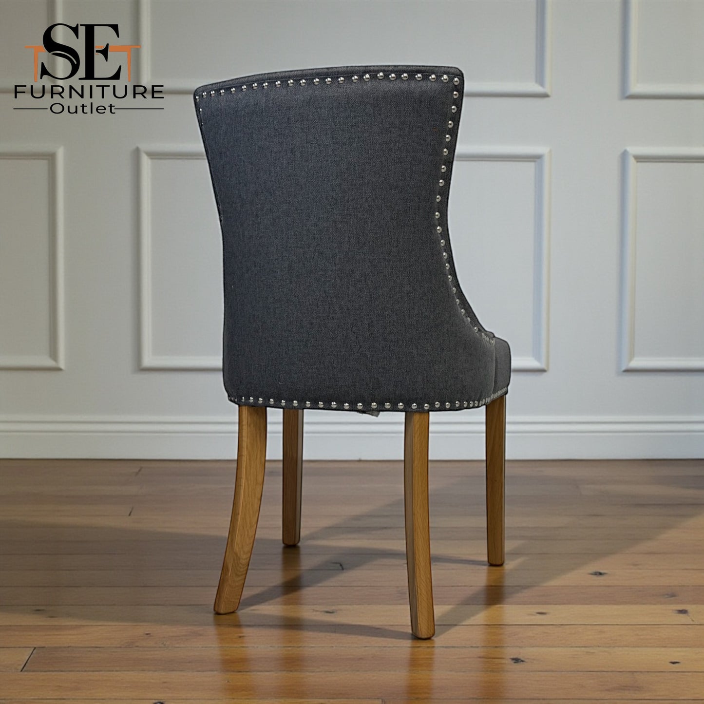 Set of 8 Natural Oak Dining Chairs in Grey Fabric, Vivien Range From Oak Furnitureland RRP £260 each