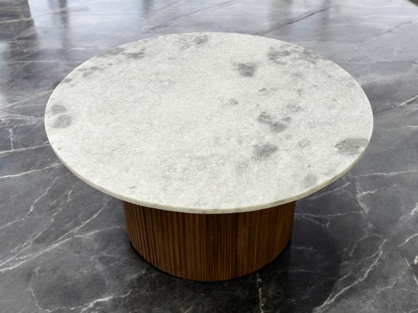 Solid Mango Wood Fluted Base & White Marble Top Coffee Table