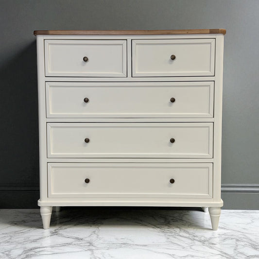 Natural Solid Oak & Acacia Wood Painted 5 Drawer Chest From Oak Furnitureland