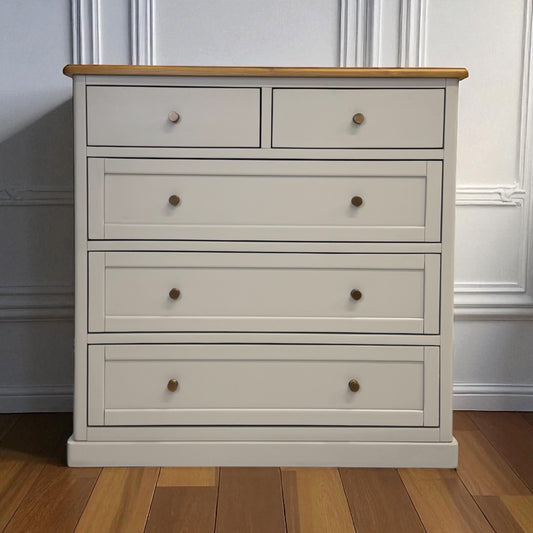 Natural Solid Oak & Painted 5 Drawer Chest of Drawers, Henley Range From Oak Furnitureland RRP £629