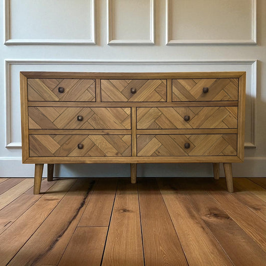 Brushed & Glazed Solid Oak 7 Drawer Chest Parquet Range From Oak Furnitureland RRP £699