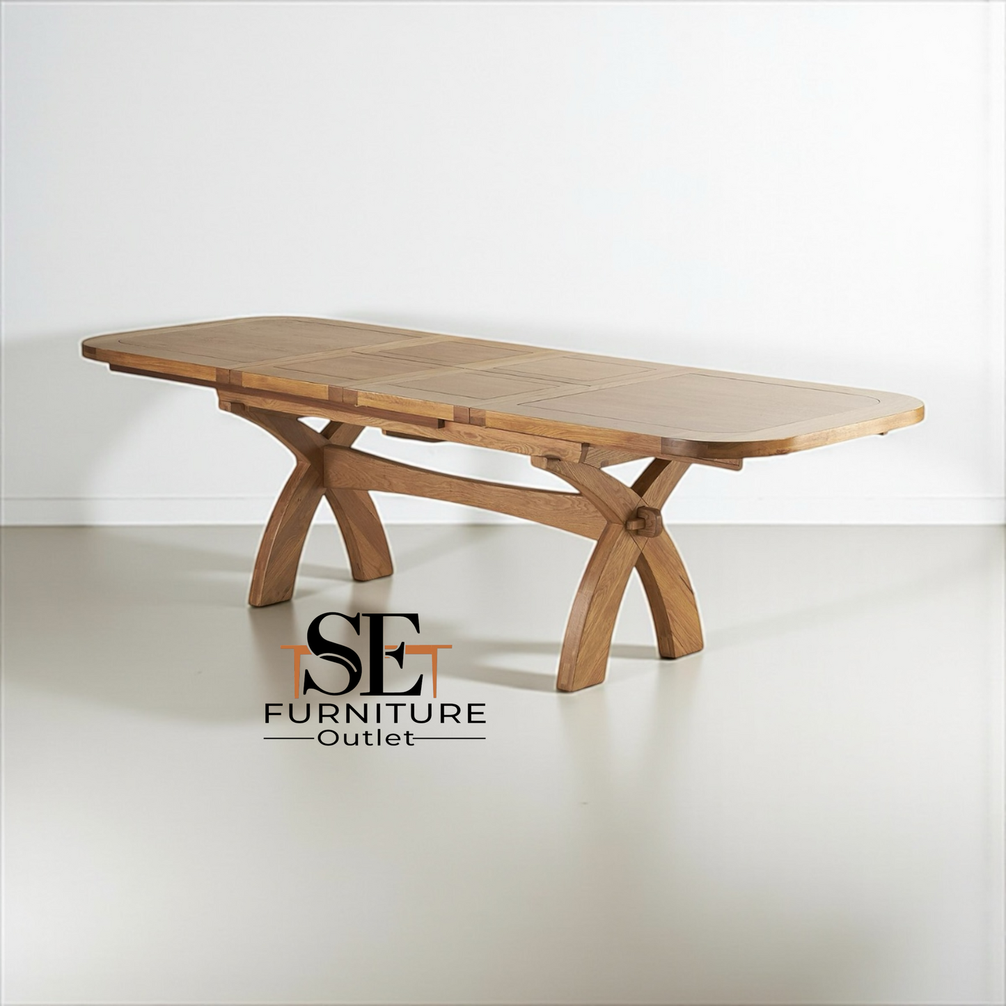 Natural Solid Oak Extending Dining Table, 10 to 12 Seater Hercules Range From Oak Furnitureland RRP £1099