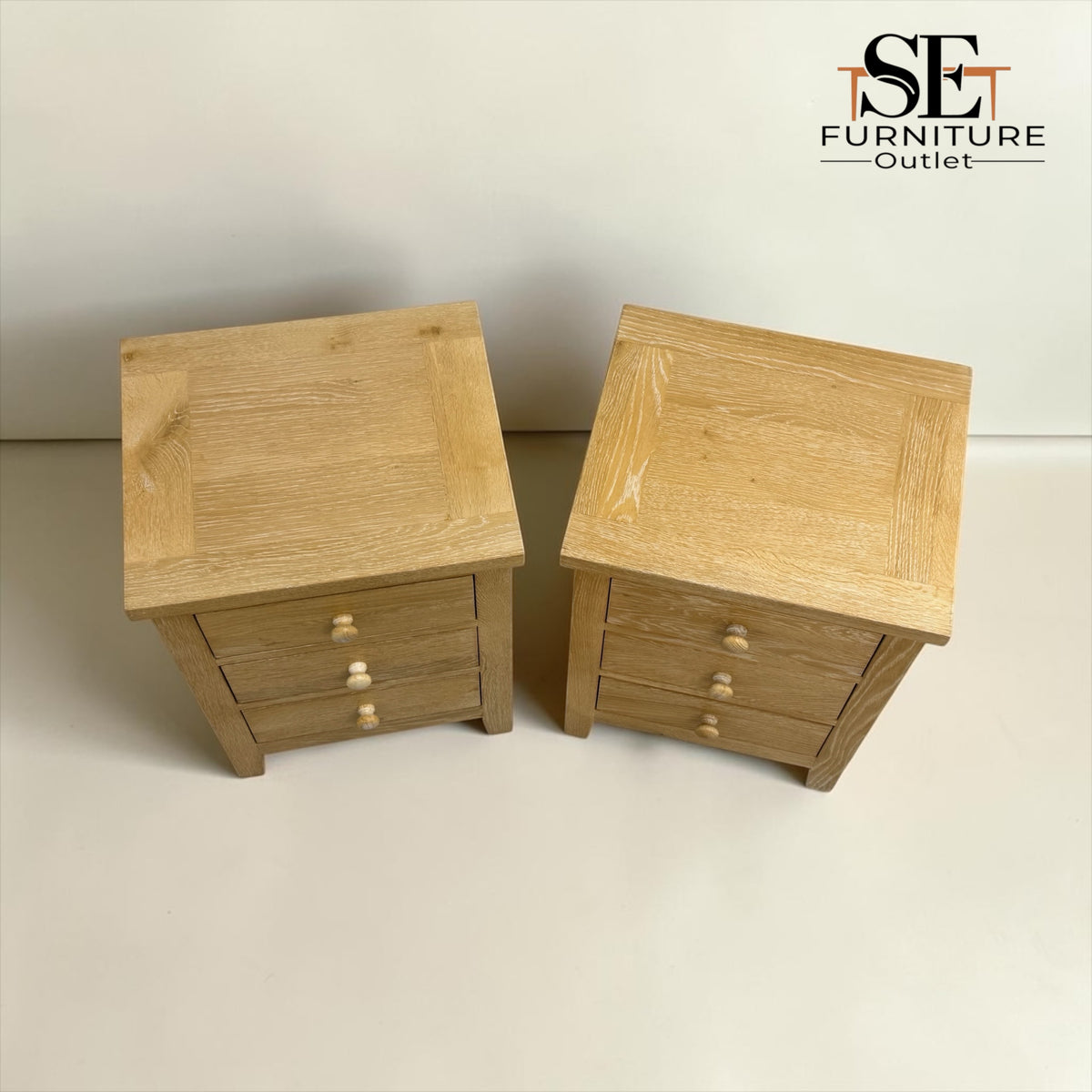 Set of 2 Whitewashed Oak 3 Drawer Bedside Tables from the Inglesham Range, RRP £398