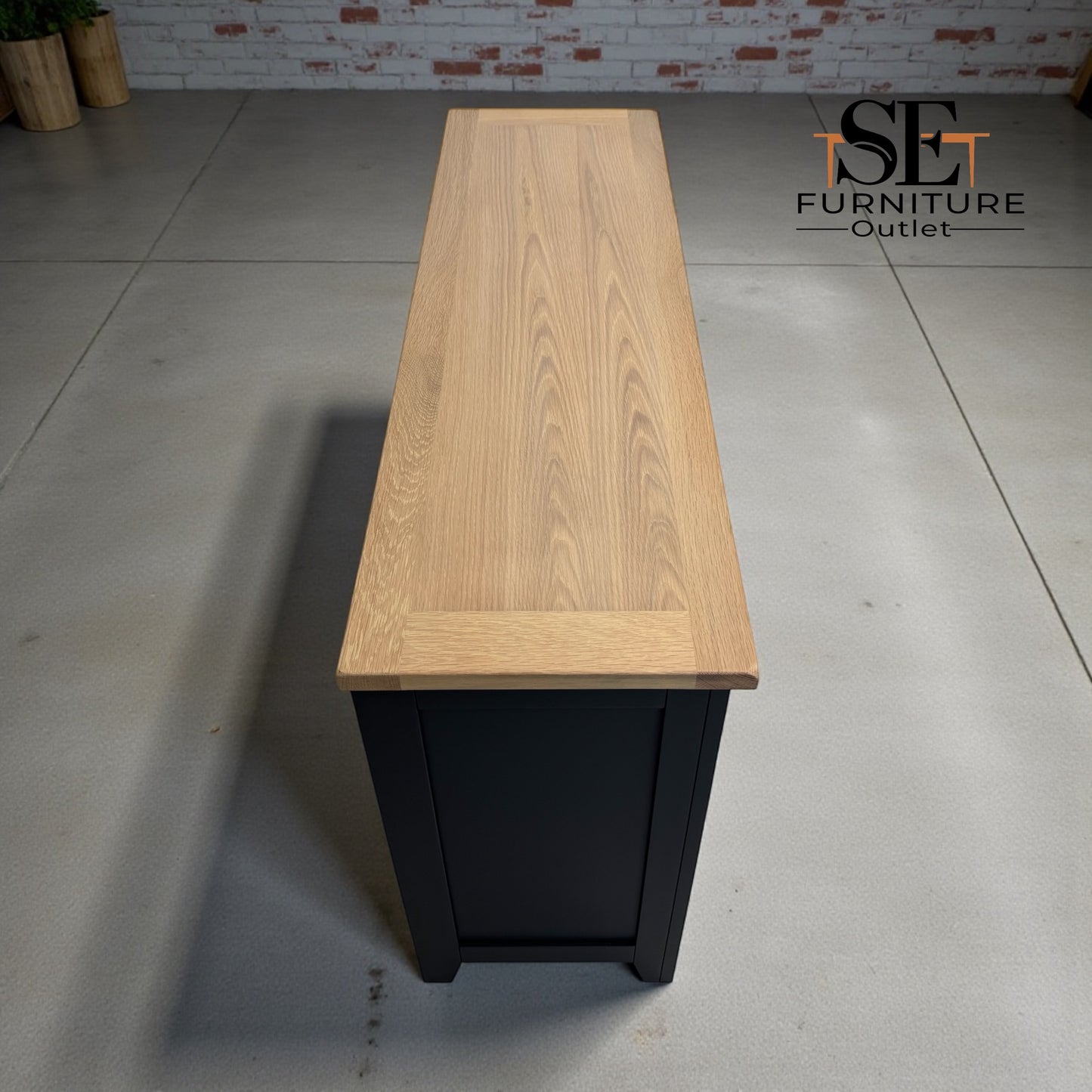 White Wax Finished Quality Oak Top & Solid Wood Frames Sideboard, Chester Charcoal Range RRP £650