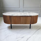 Solid Mango Wood Fluted Base & Natural White & Grey Mottled Marble Top Coffee Table