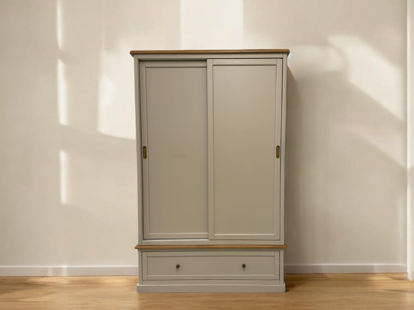 Oak Furnitureland Natural Oak & Grey Painted Double Wardrobe Henley Range RRP £899