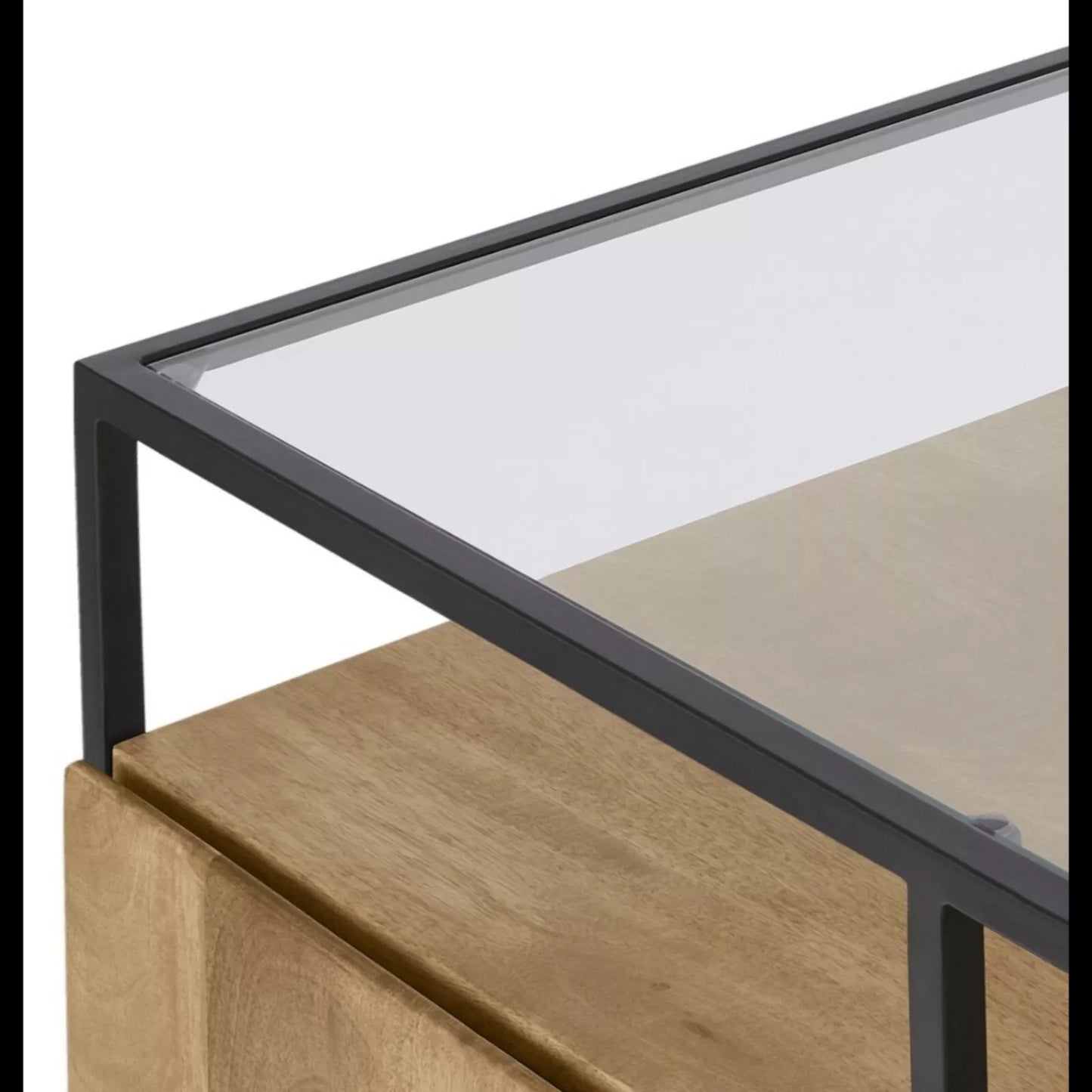 MADE.Com Light Mango Wood Kilby Compact Sideboard with Glass Top RRP £535