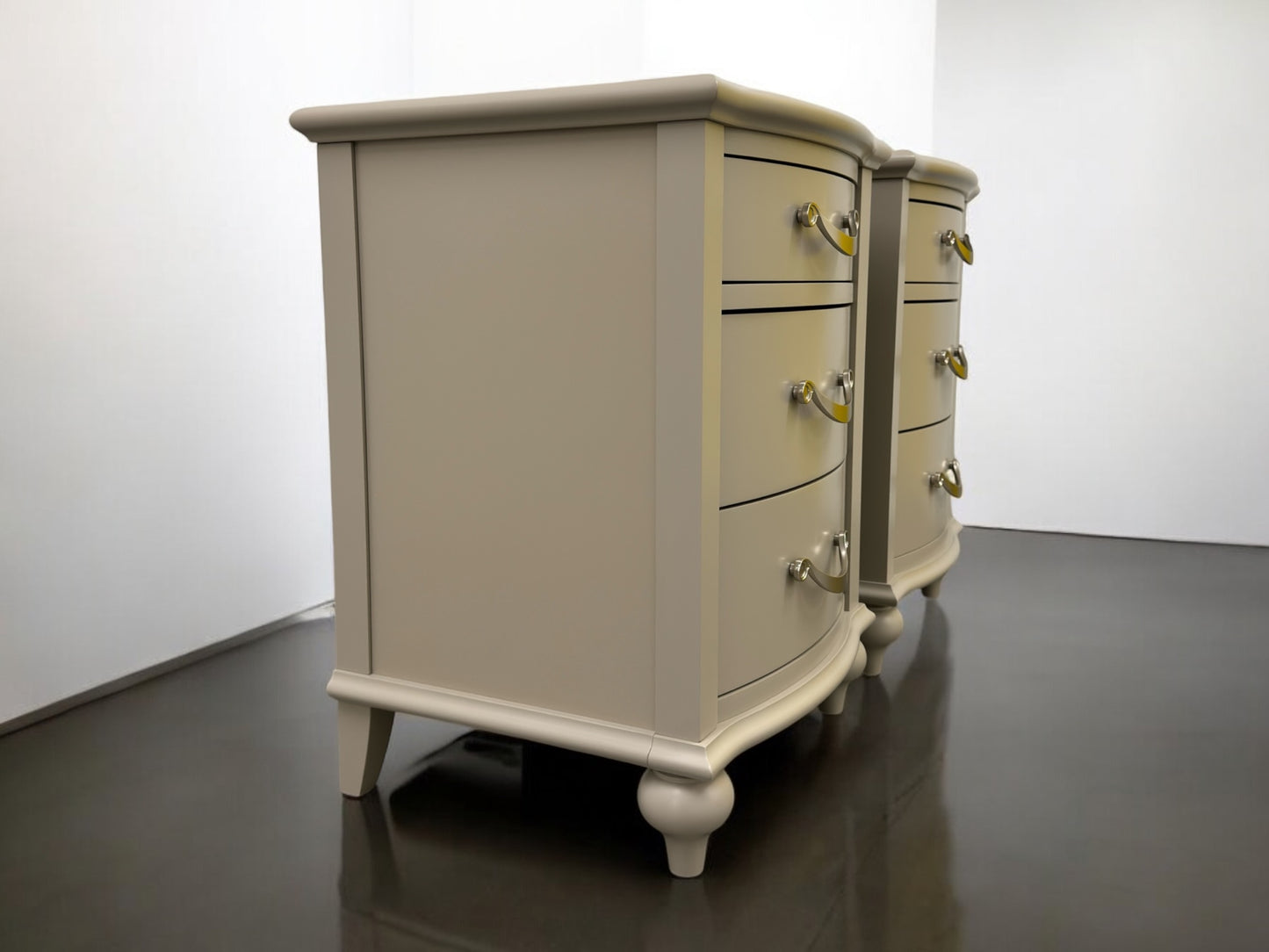 Bentleys Solid Wood & Grey Painted 3 Drawer Bedside Tables RRP £792