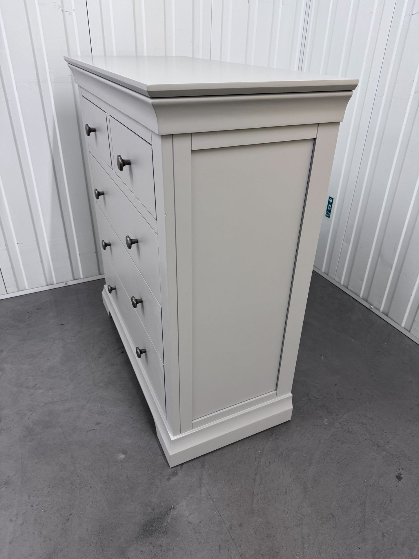 Solid Wood Frame & Pebble Grey Painted 5 Drawer Chest RRP £449