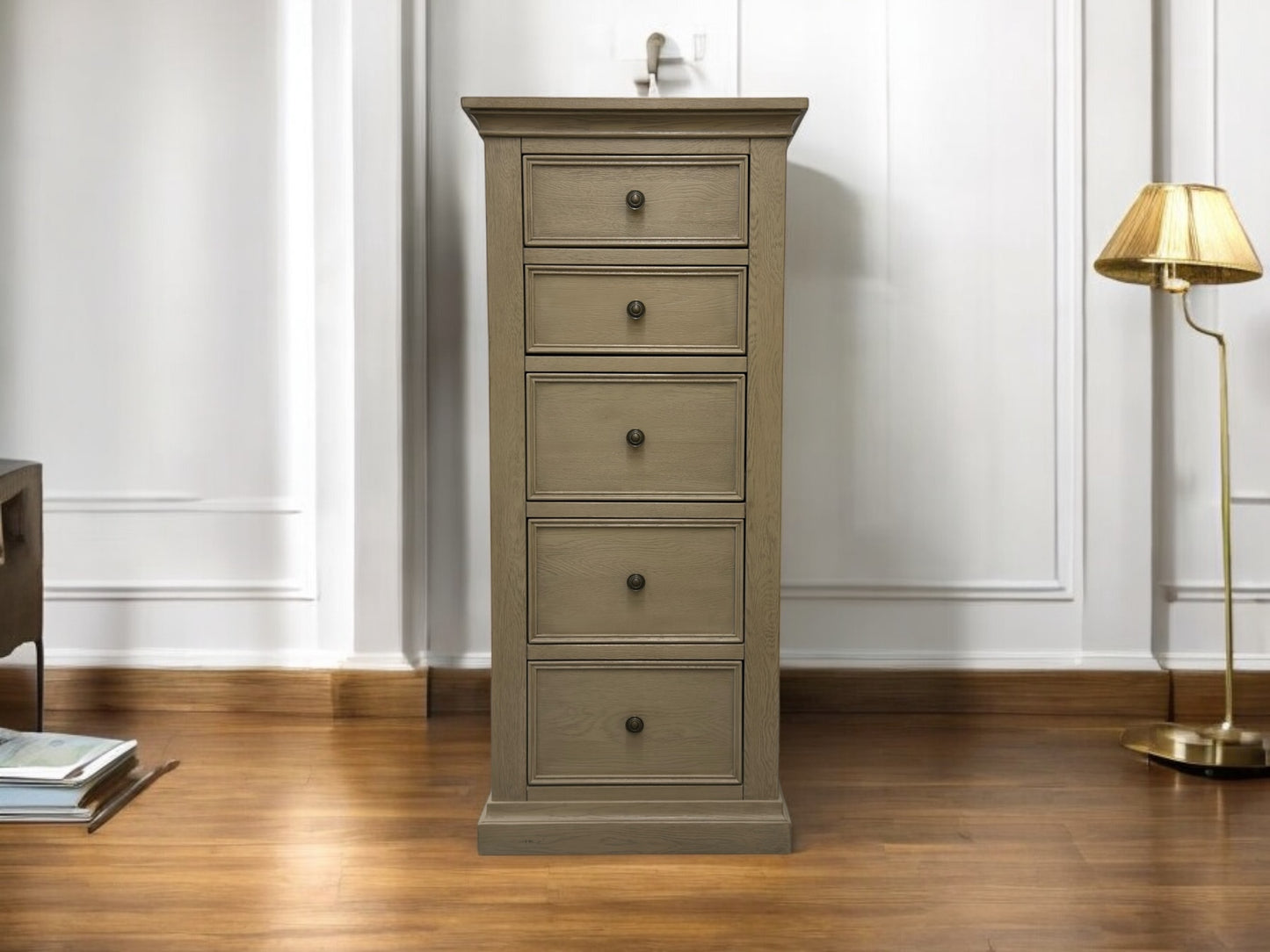 Oak Furnitureland Weathered Oak 5 Drawer Tallboy Burleigh Range RRP £569