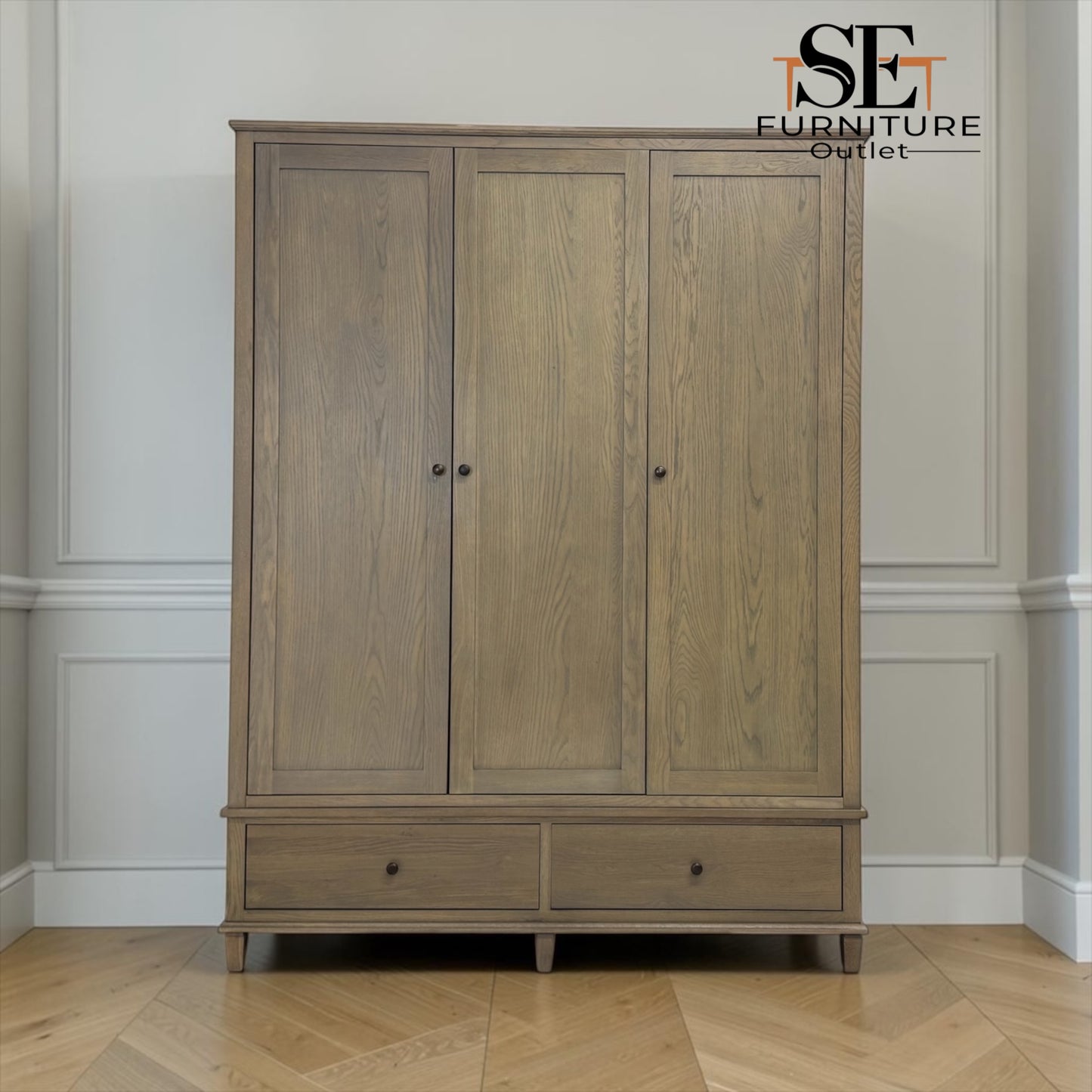 Smoked Solid Oak & Oak Veneer Triple Wardrobe, Bibury Smoked Oak Range, RRP £1799