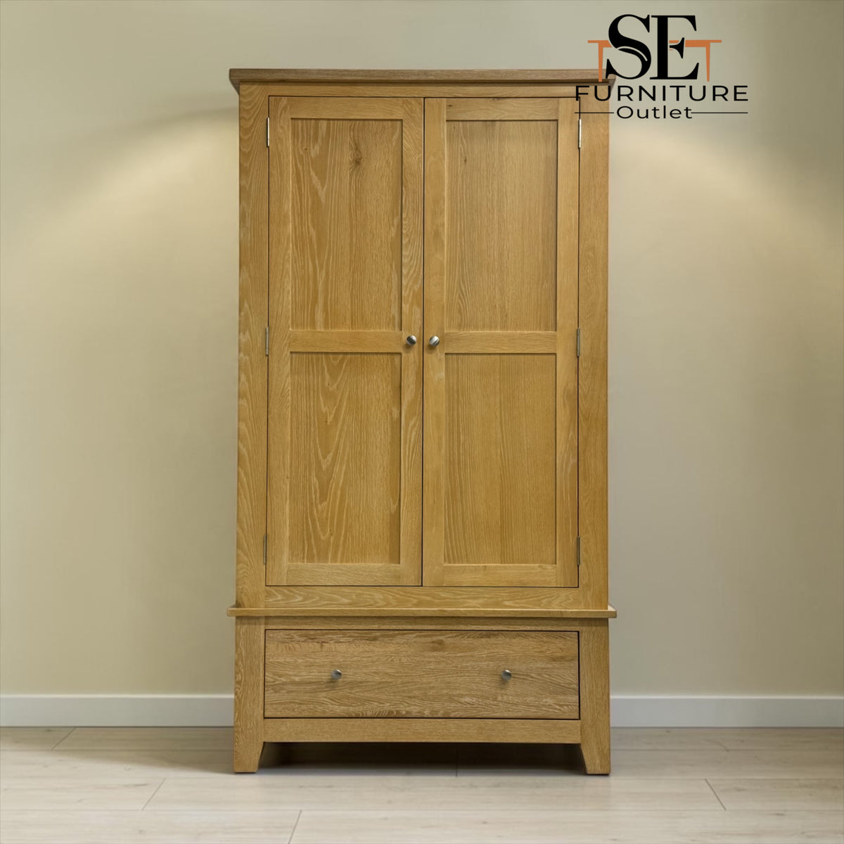 Whitewashed Finish Solid Oak & Quality Oak Veneer Double Wardrobe, Inglesham Range, RRP £999